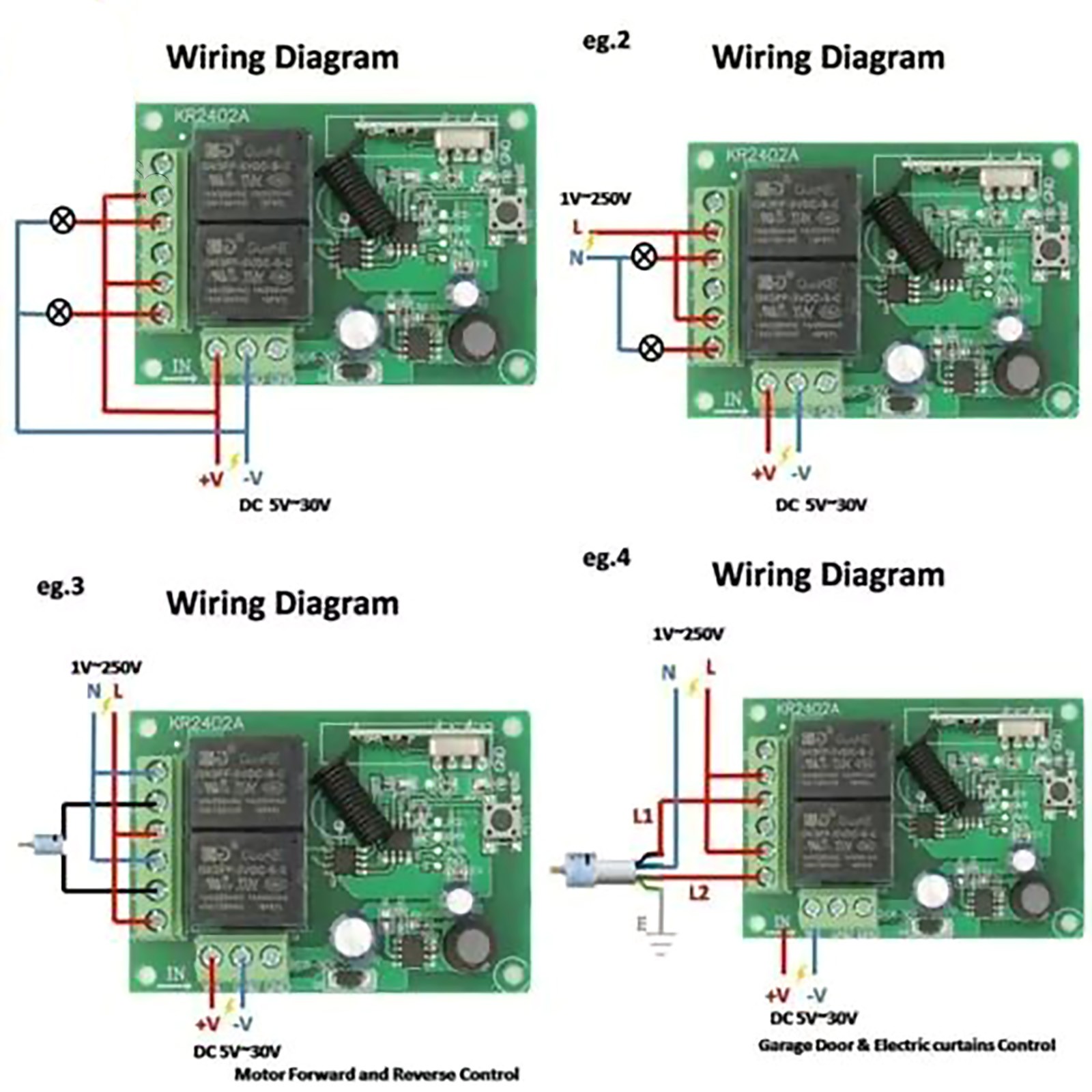 433MHz Universal Wireless Remote Control DC 6V 12V 24V 2CH RF Relay Transmitter