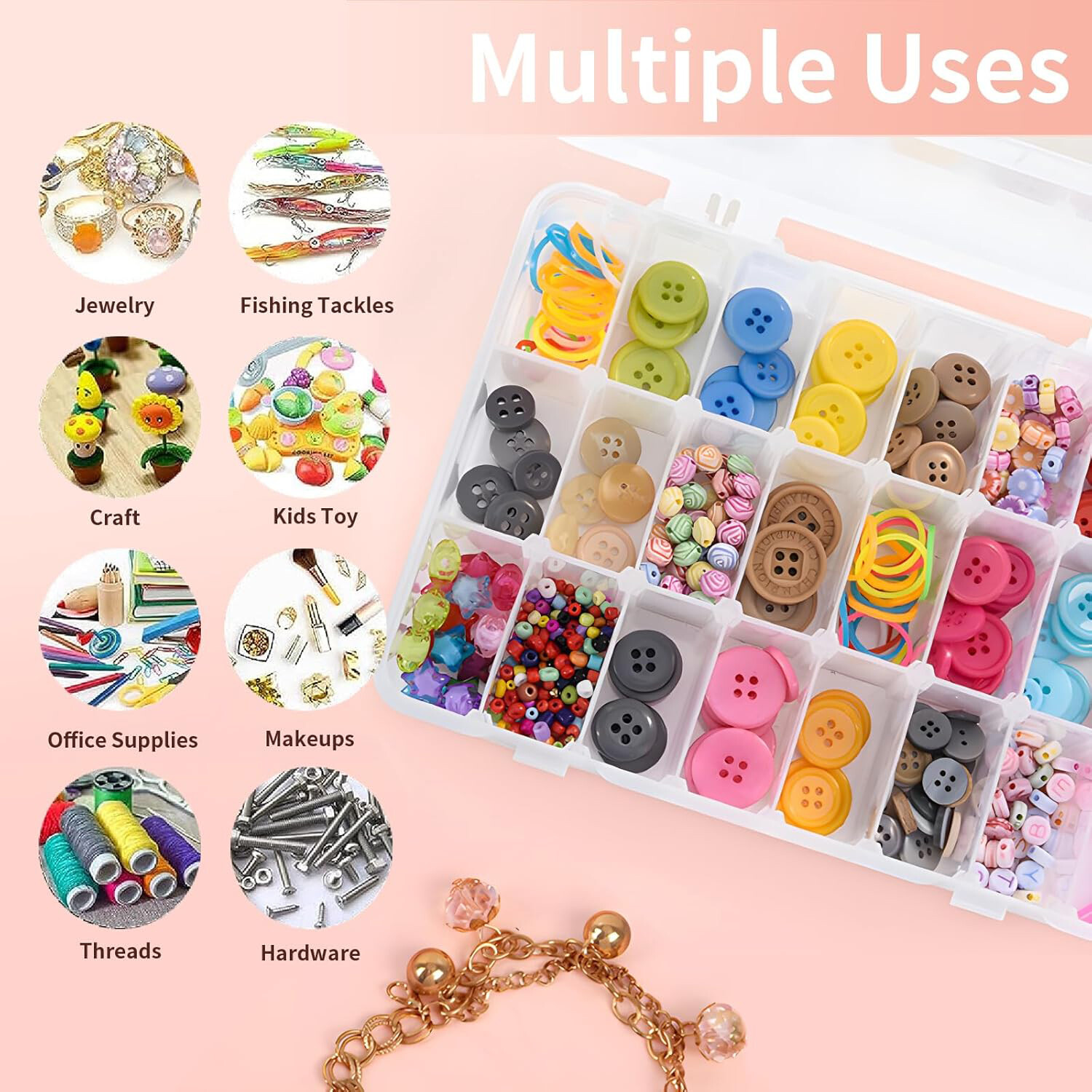 2-32PC Clear Jewelry Box Plastic Bead Storage Craft Container Earrings Organizer