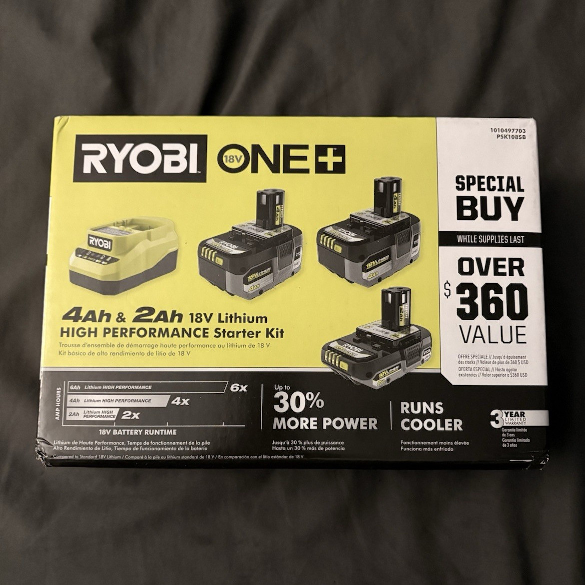 RYOBI ONE+ 18V Lithium High Performance Starter Kit Charger 4Ah & 2Ah