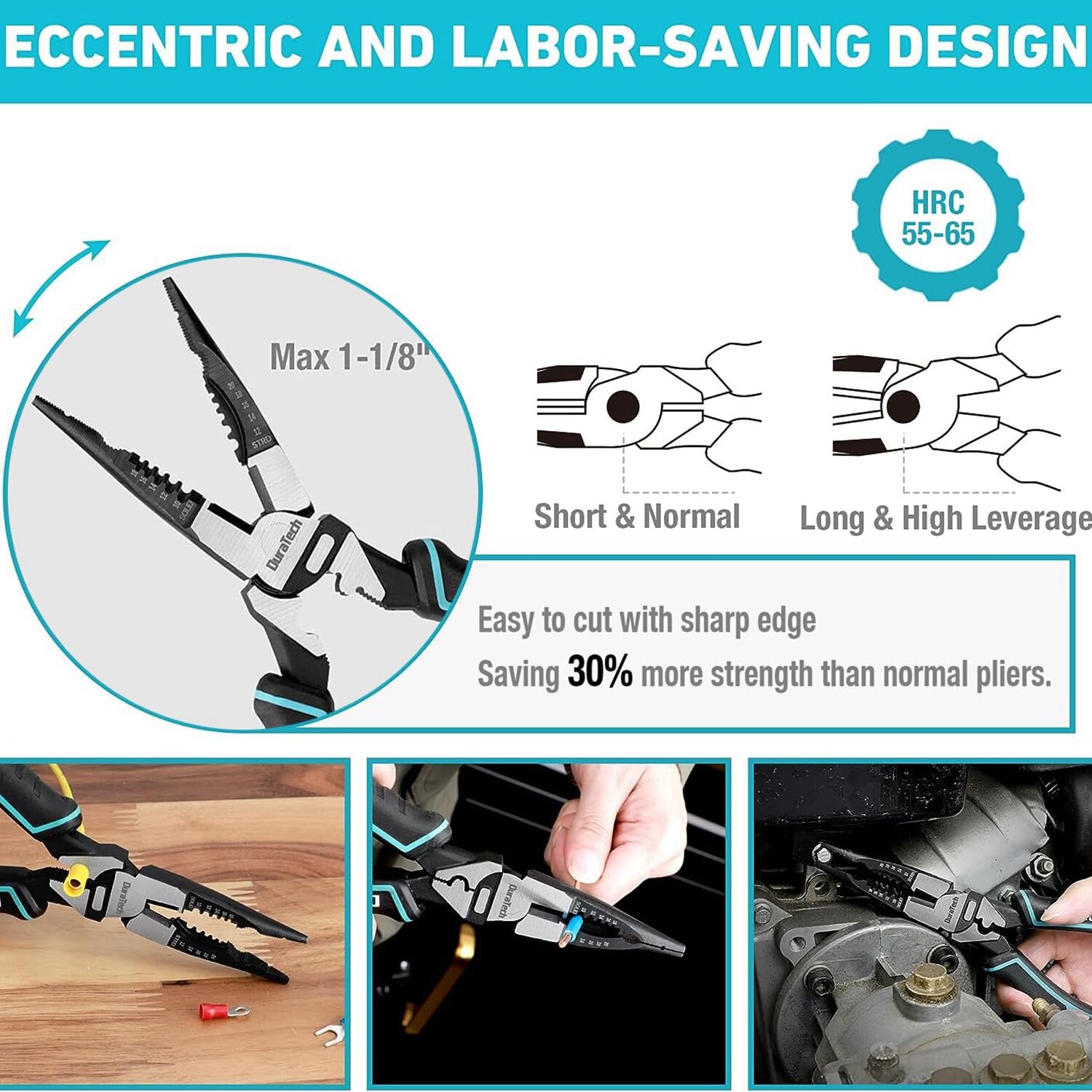 DURATECH 6-in-1 Needle Nose Plier 8.5″ Heavy Duty Long Nose Pliers Wire Stripper