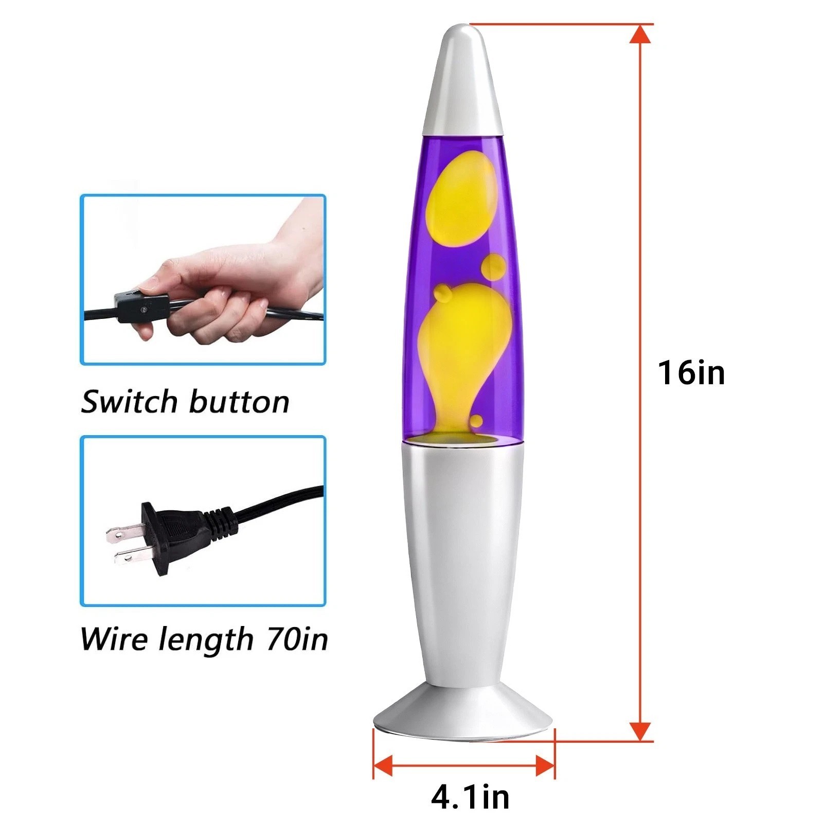 16-Inch Silver Base Lava Lamp with Yellow Wax in Purple Liquid