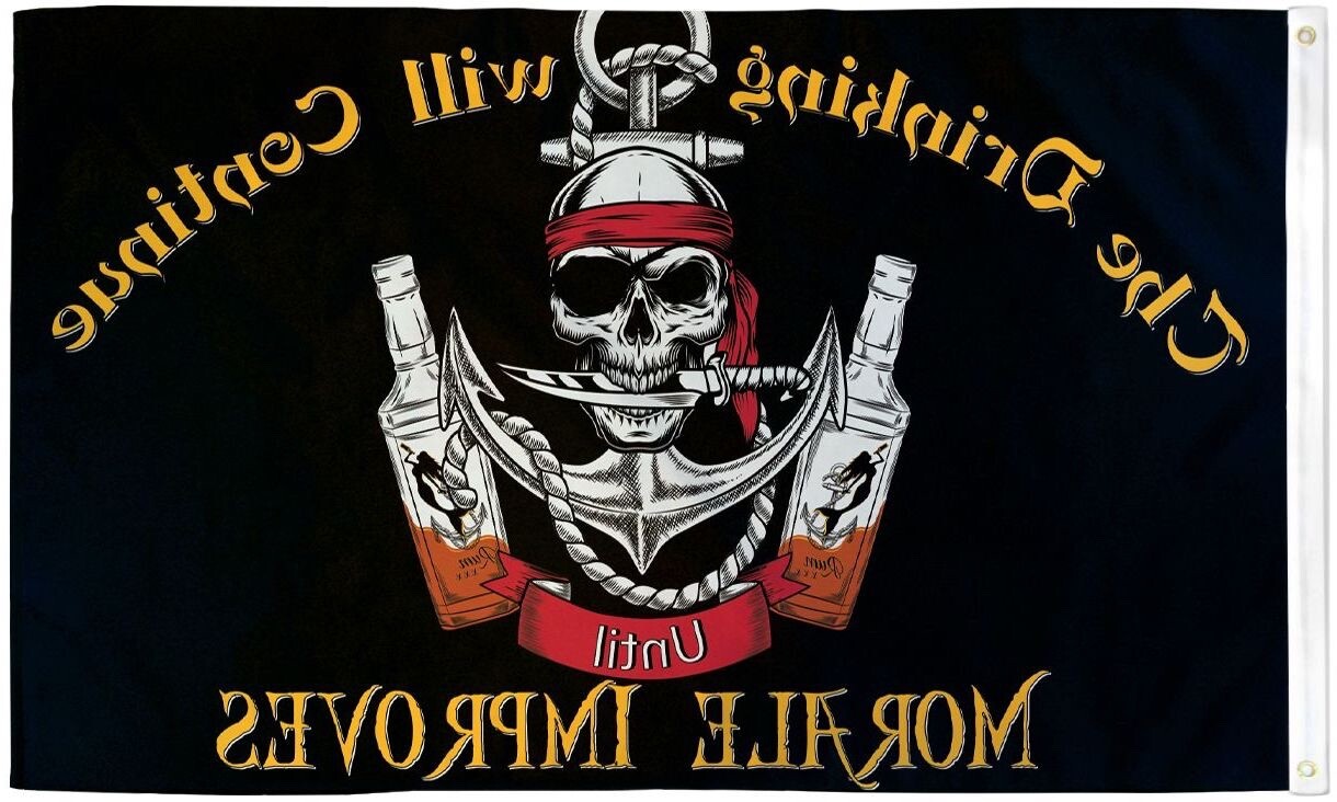 DRINKING WILL CONTINUE UNTIL MORALE IMPROVES PIRATE flag 3×5 ft polyester banner
