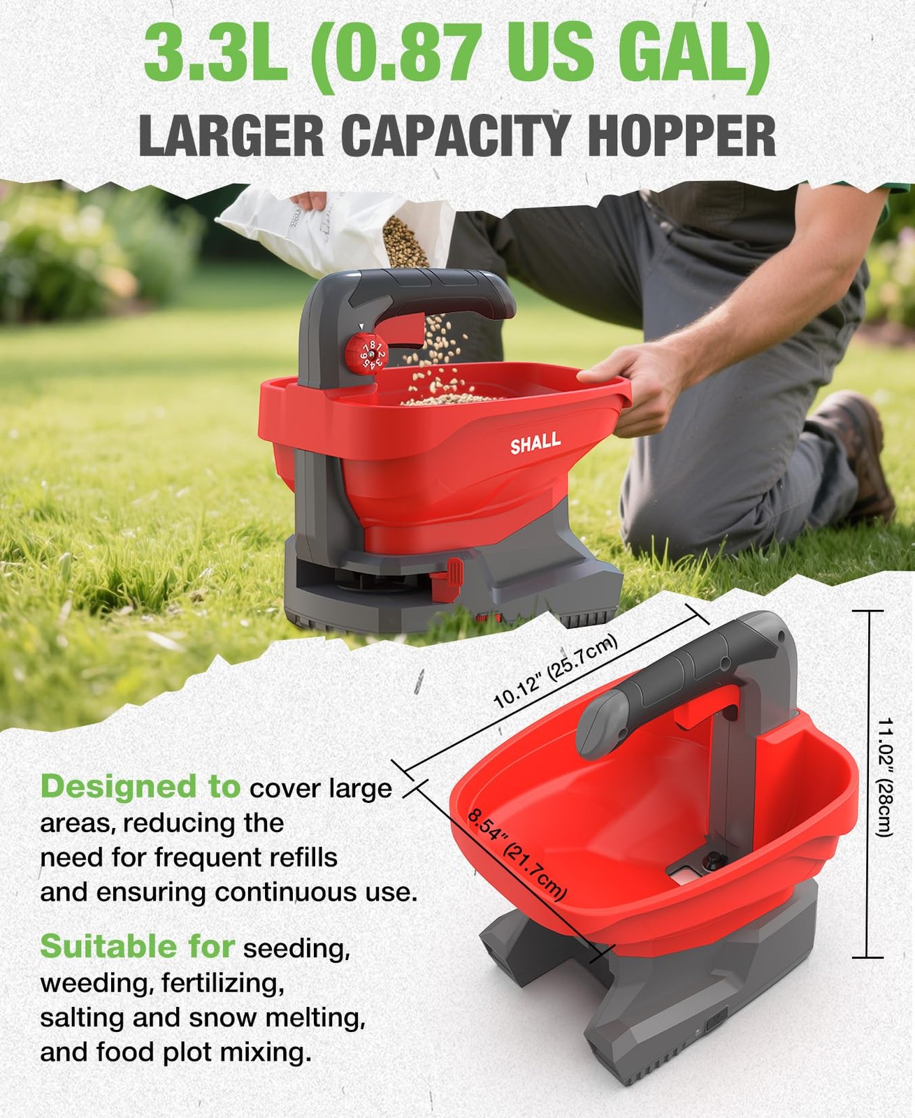 Shall Battery Powered Fertilizer Spreader 7.2V Rechargeable Seed Spreader For