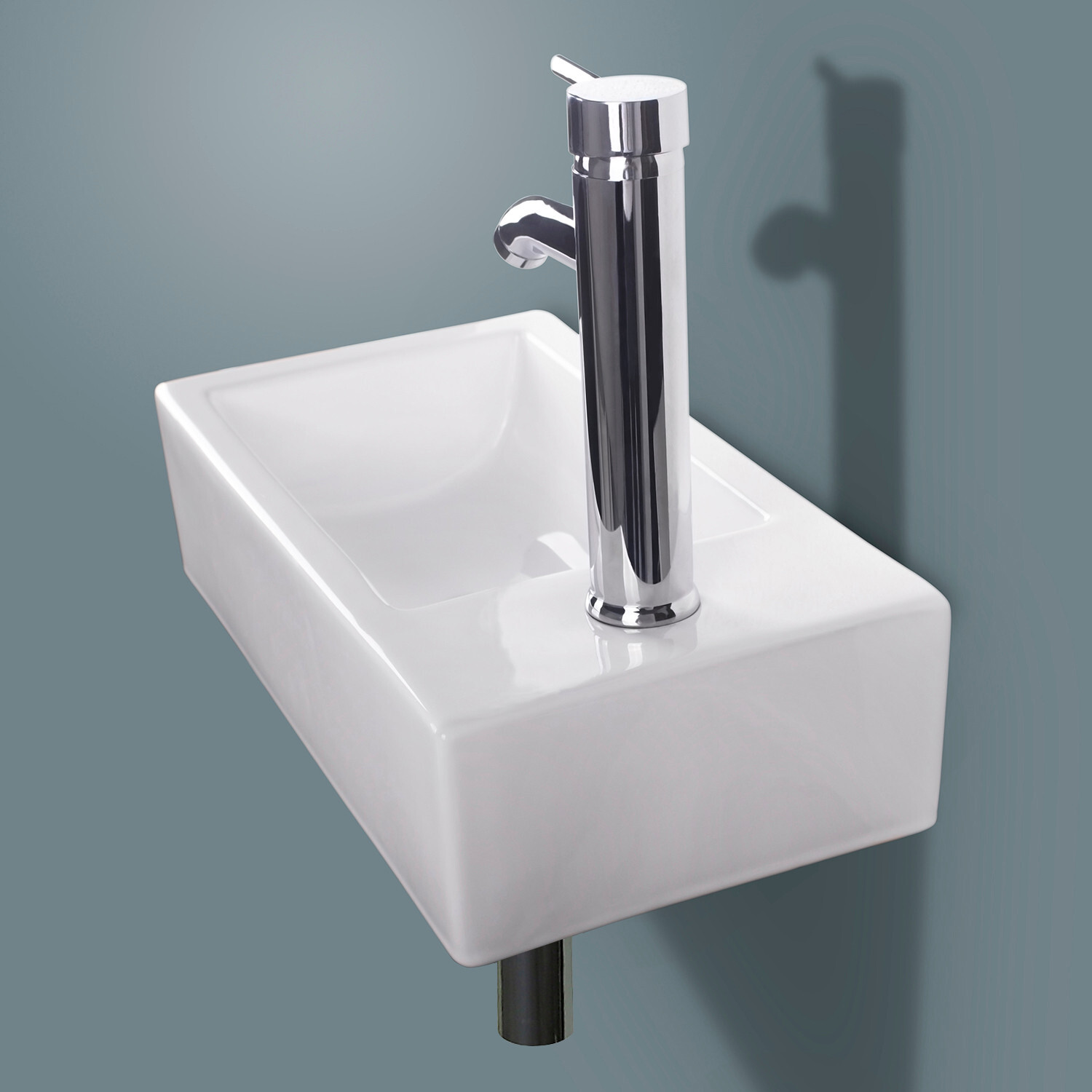 Wall Mount Bathroom Corner Sink Ceramic Vessel Small Sink w/ Faucet Drain White