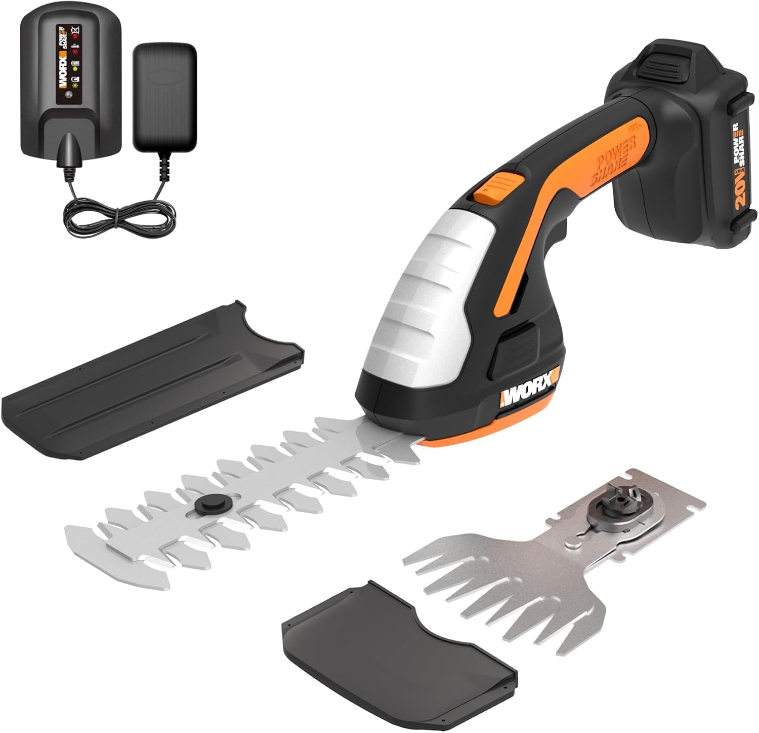 WORX Cordless Grass Shear & Shrub Trimmer,20V 4″ + 8″ Bush Trimmer,WG801 | 8″& 4