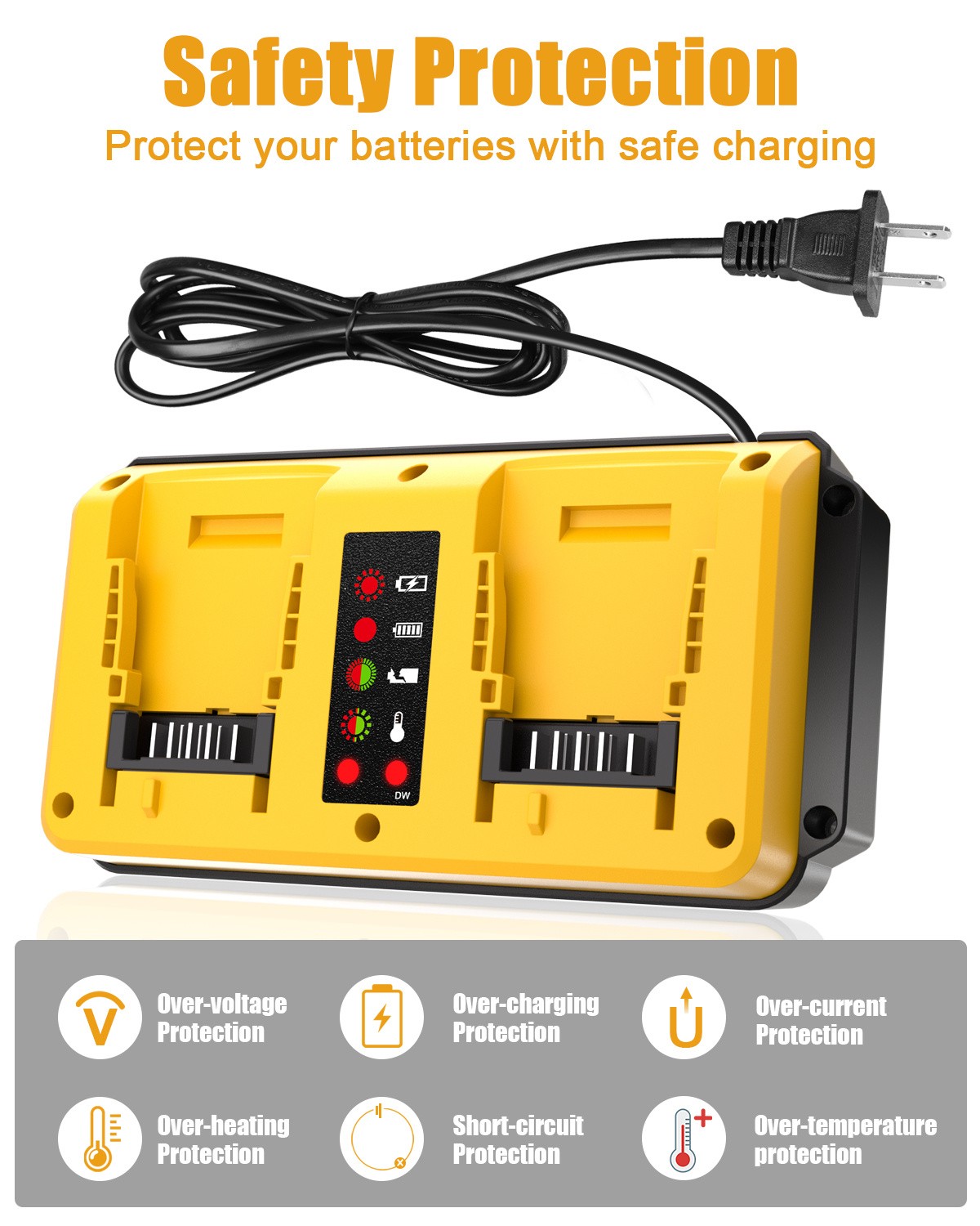 Dual Battery Charger for DeWalt 18V-20V MAX Lithium Batteries DCB203 DCB204