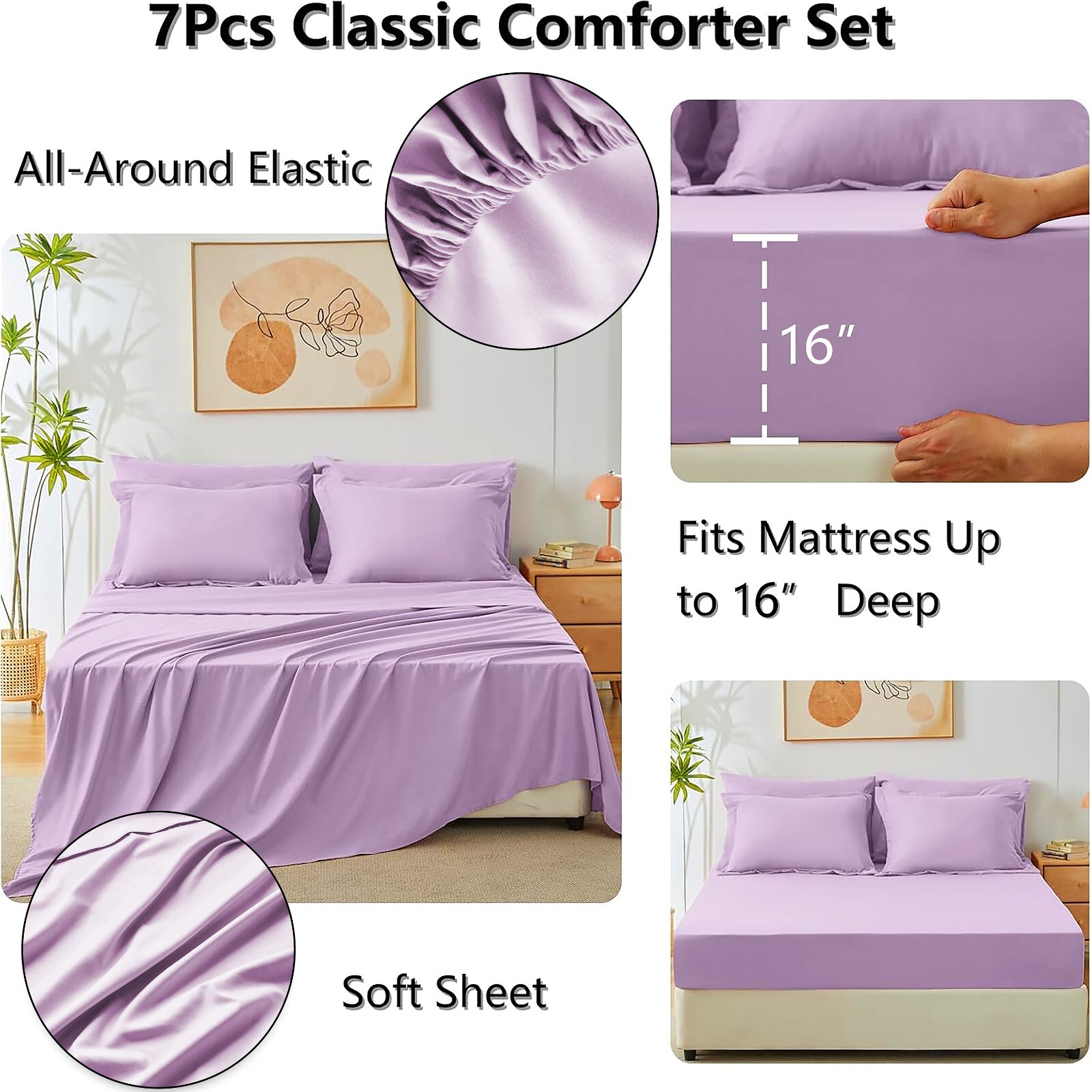 7 Piece Bed in a Bag Microfiber Comforter Set Twin/Queen/King Size Quilt Bedding