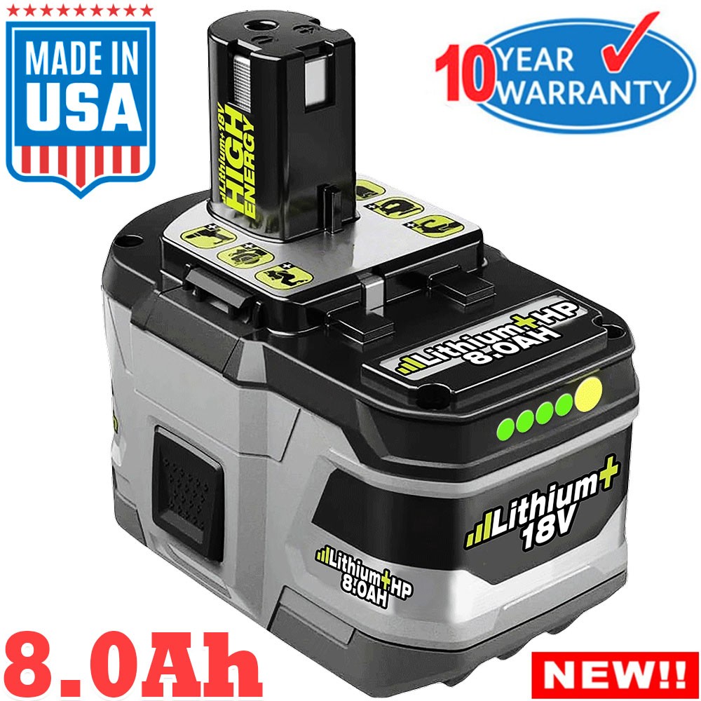 8.0Ah 18Volt For RYOBI P108 18V For One+ Plus High Capacity Lithium Ion Battery
