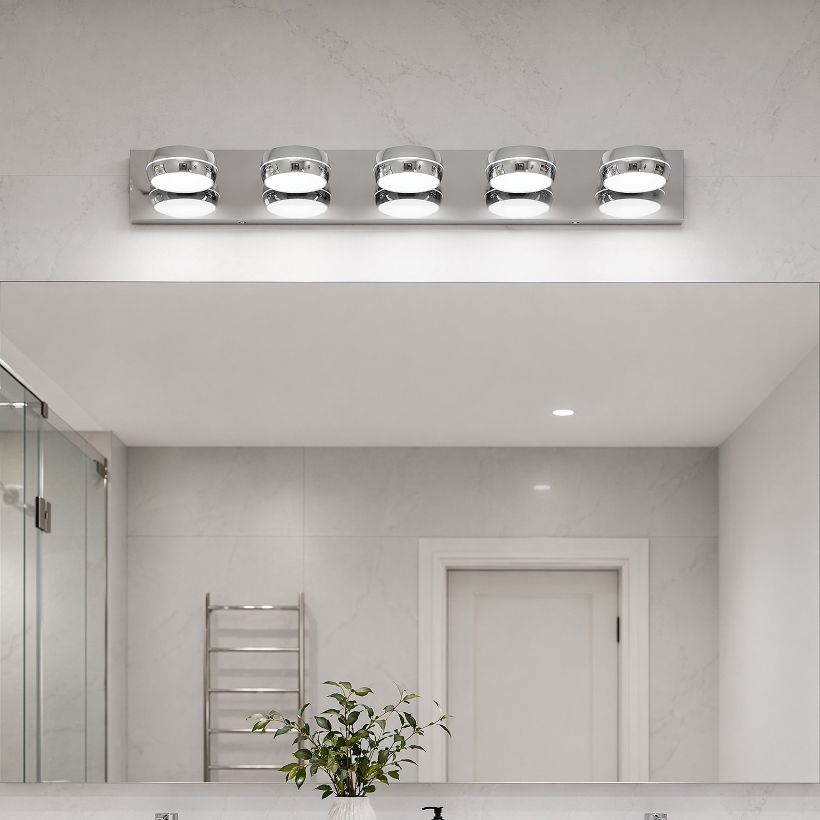 35 in Bathroom Modern Chrome LED Vanity 5 Light Over Mirror Wall Sconce Fixture