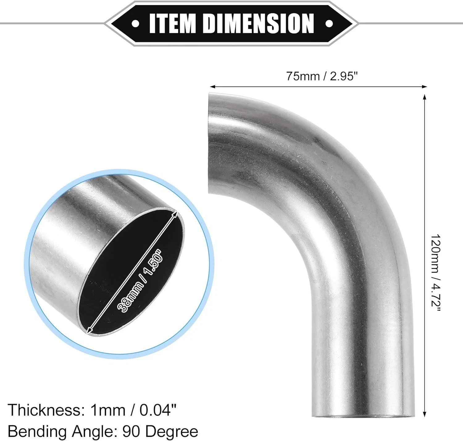 Bend Elbow Pipe Tube, 1.5″ OD 4.72″ 2.95″ Leg 90 Degree DIY Exhaust Pipe