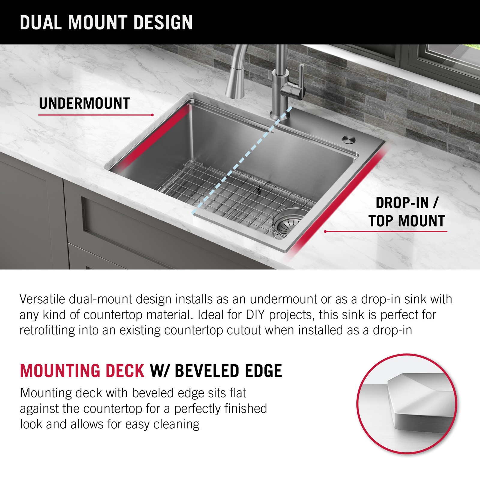 Delta Emery 33″ Workstation Sink, Single Bowl w/ Ledge+Kit-Certified Refurbished