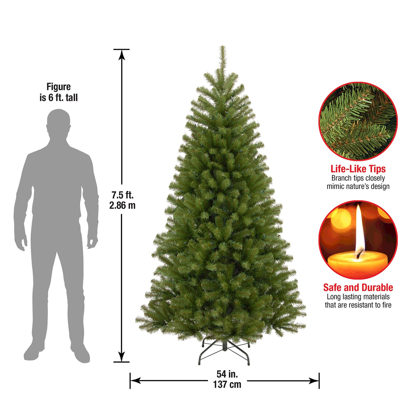 7.5 ft Unlit North Valley Spruce Artificial Christmas Tree, 1,346 Tips, Inclu…