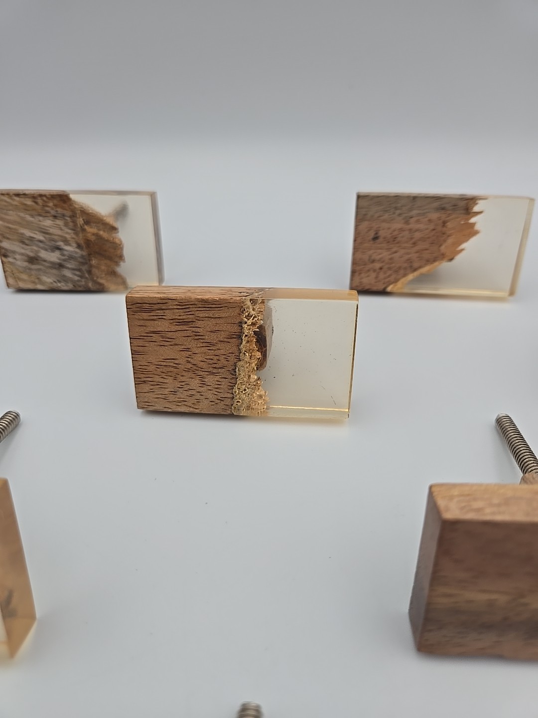 Modern Brutalist Wood & Resin Cabinet Drawer Knob set 12 Rectangular Shape READ