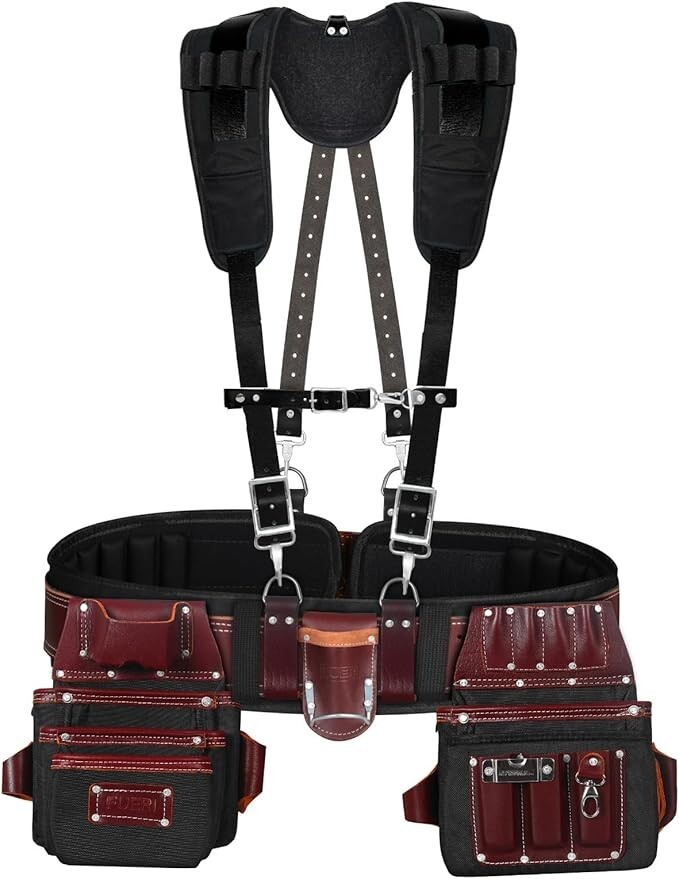 Fueri Tool belt Suspender for men nylon and leather 26 Pockets tool pouch
