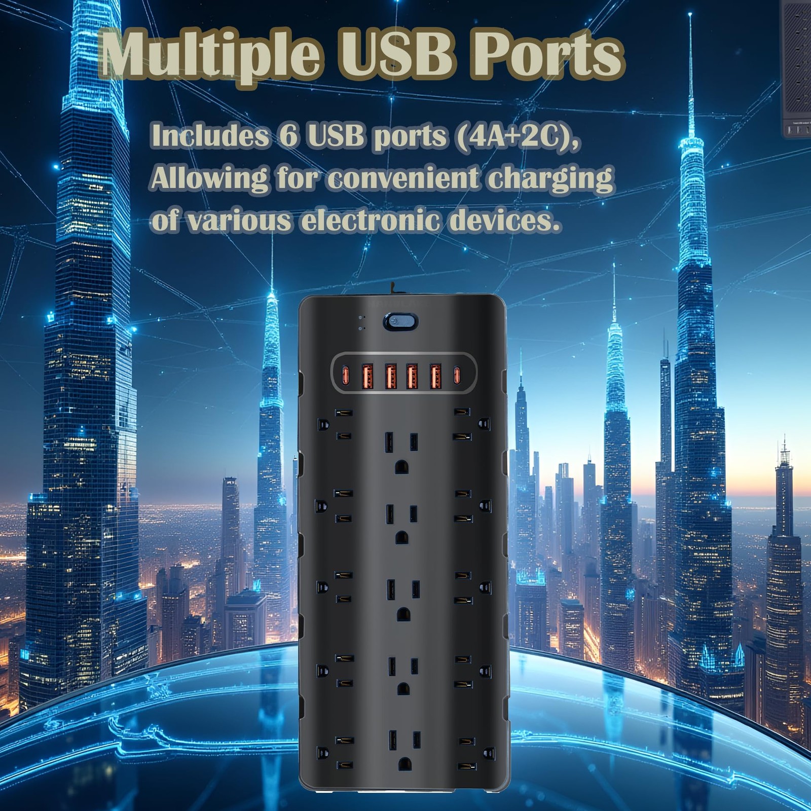 Nanolake 20 Amp Power Strip Surge Protector,Heavy 10.1*4.53*1.83 inch, Black