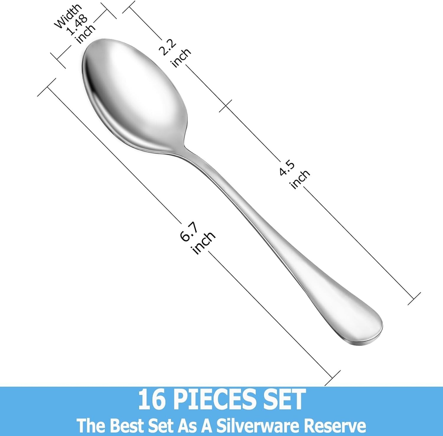 Teaspoon Set,16 Piece 6.7″ Spoons Silverware,Premium Food Grade 18/10 Stainless