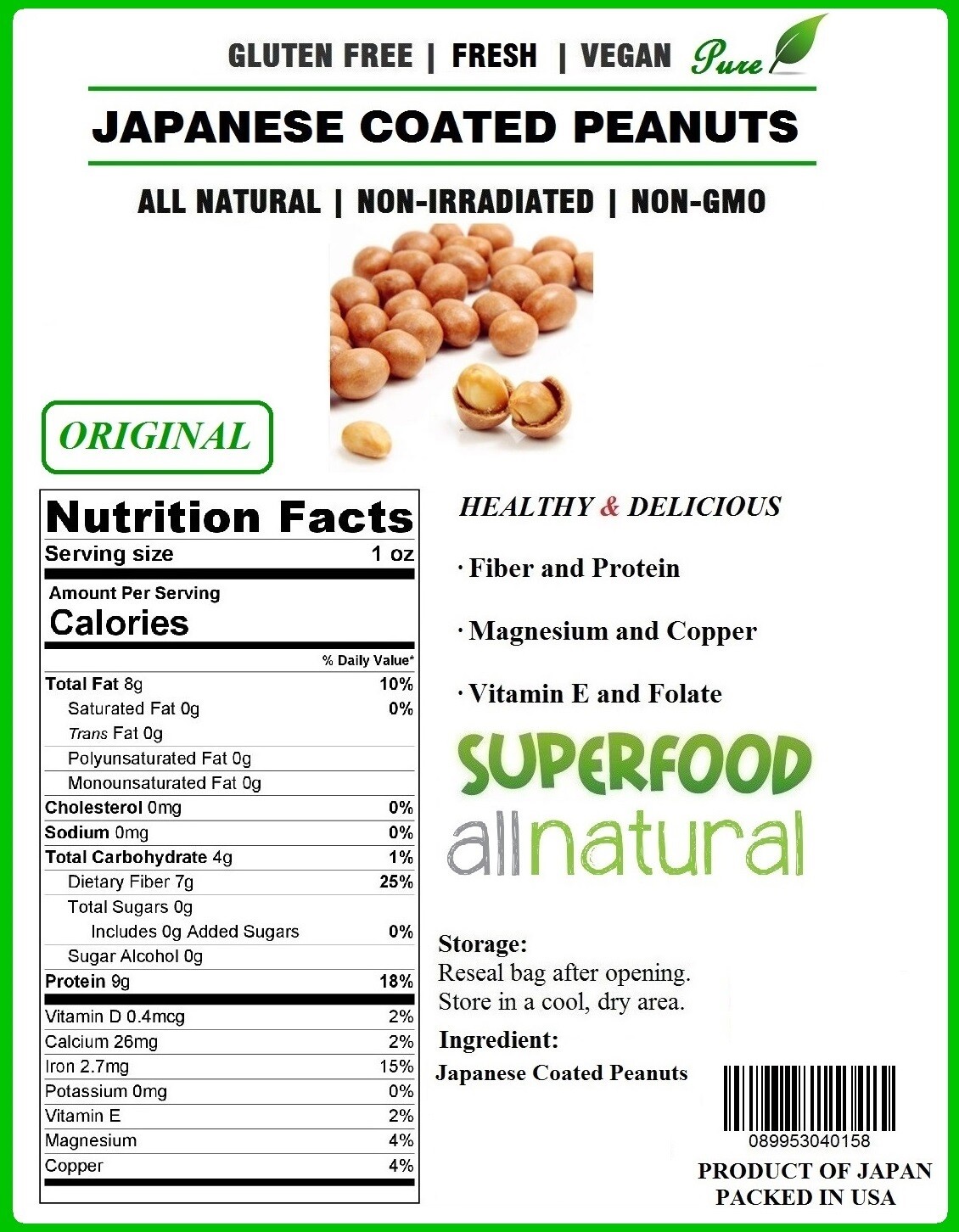 3 LB (48OZ) Japanese Peanuts Original Flavor Coated Peanuts Japones penuts,Fresh
