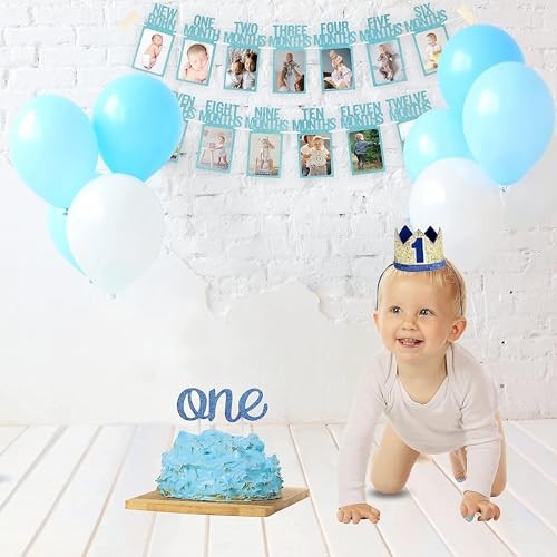 First Birthday Decorations for Boy from Newborn to 12 Months, 1st Birthday Blue