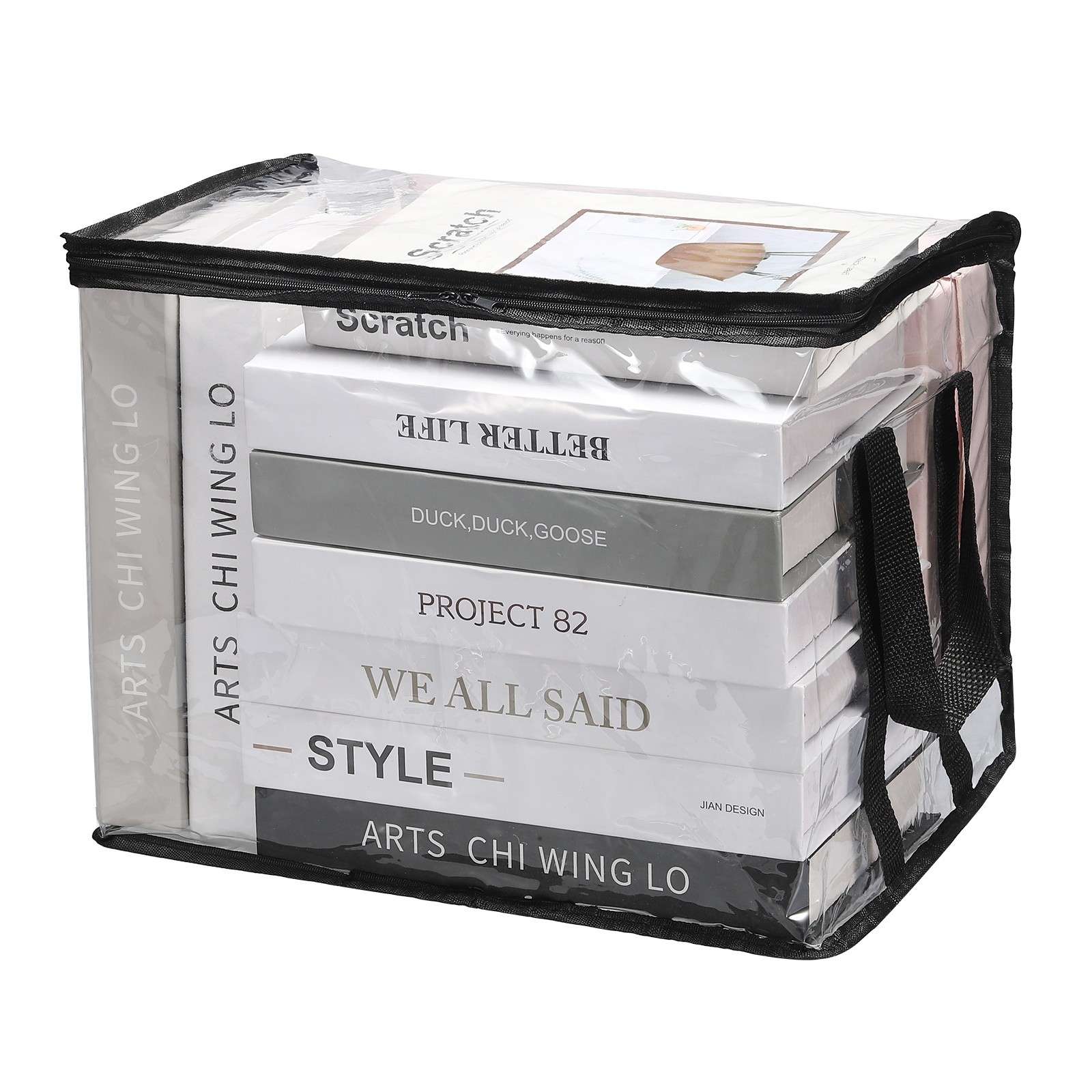 12.6×9.5×9.8in Clear Storage Bags, Plastic Storage Bags with Zipper,M, Black