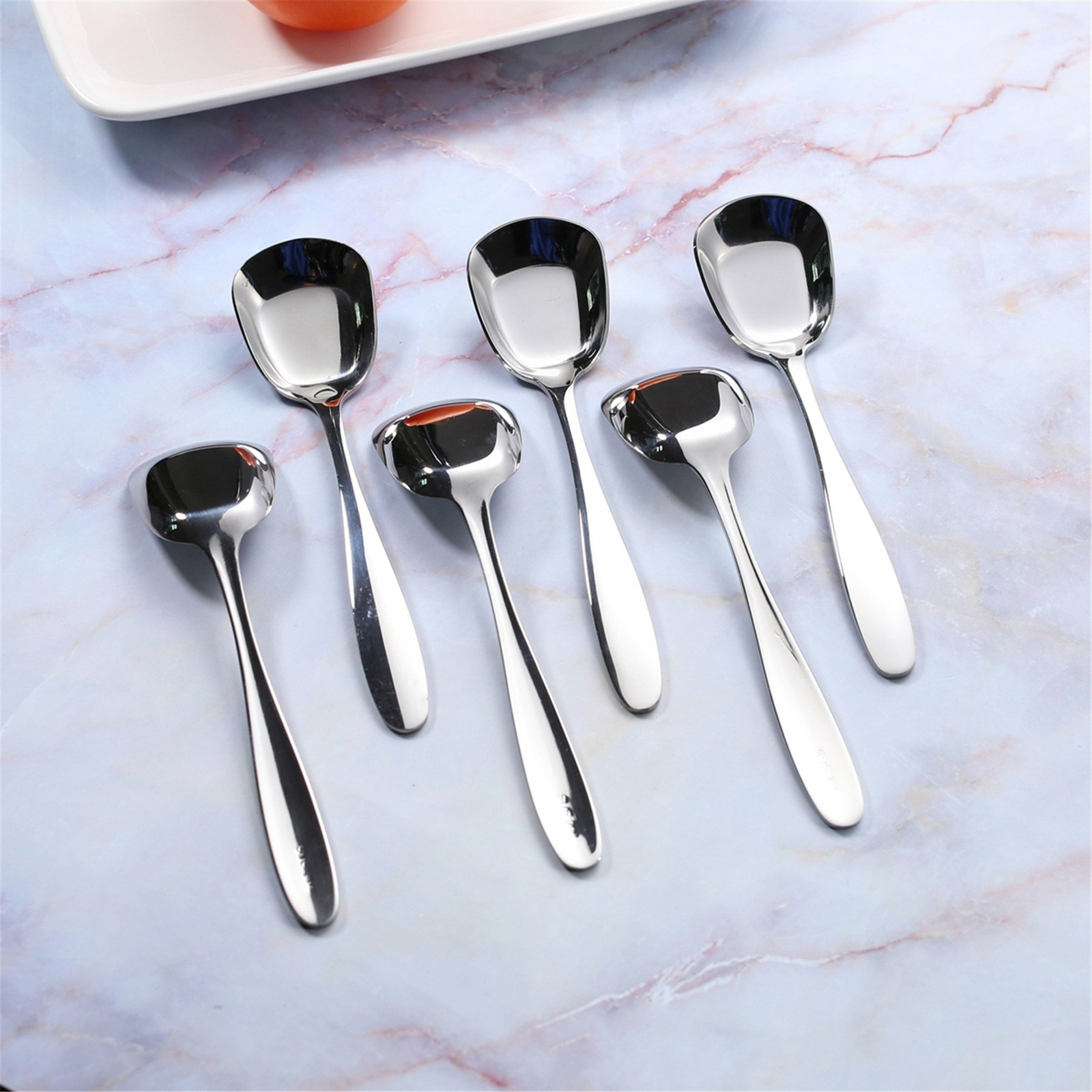 6pcs Stainless Steel Square Soup Spoon Dinner Spoon Flat Spoon Flatware 6 inches