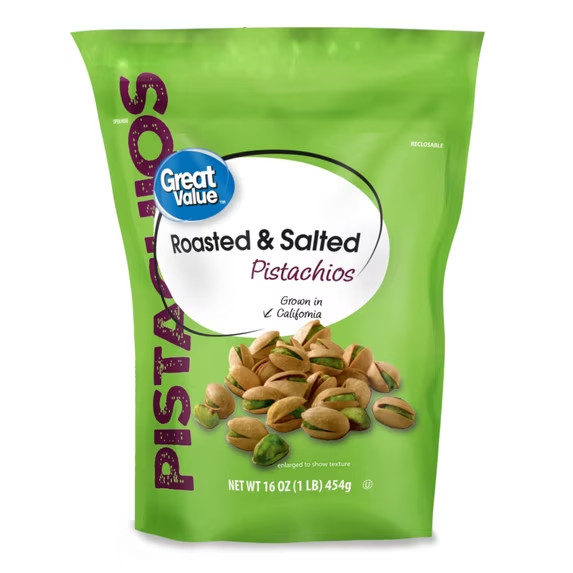 Great Value Roasted & Salted Pistachios, 16 oz Resealable Bag Free Shipping
