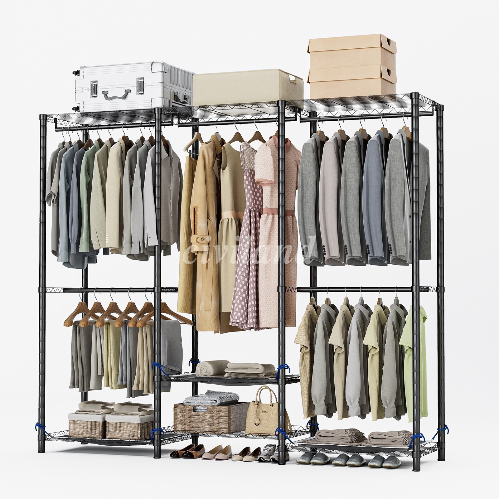 Heavy Duty Garment Rack Large Clothes Rack Freestanding Closet Clothing Shelves