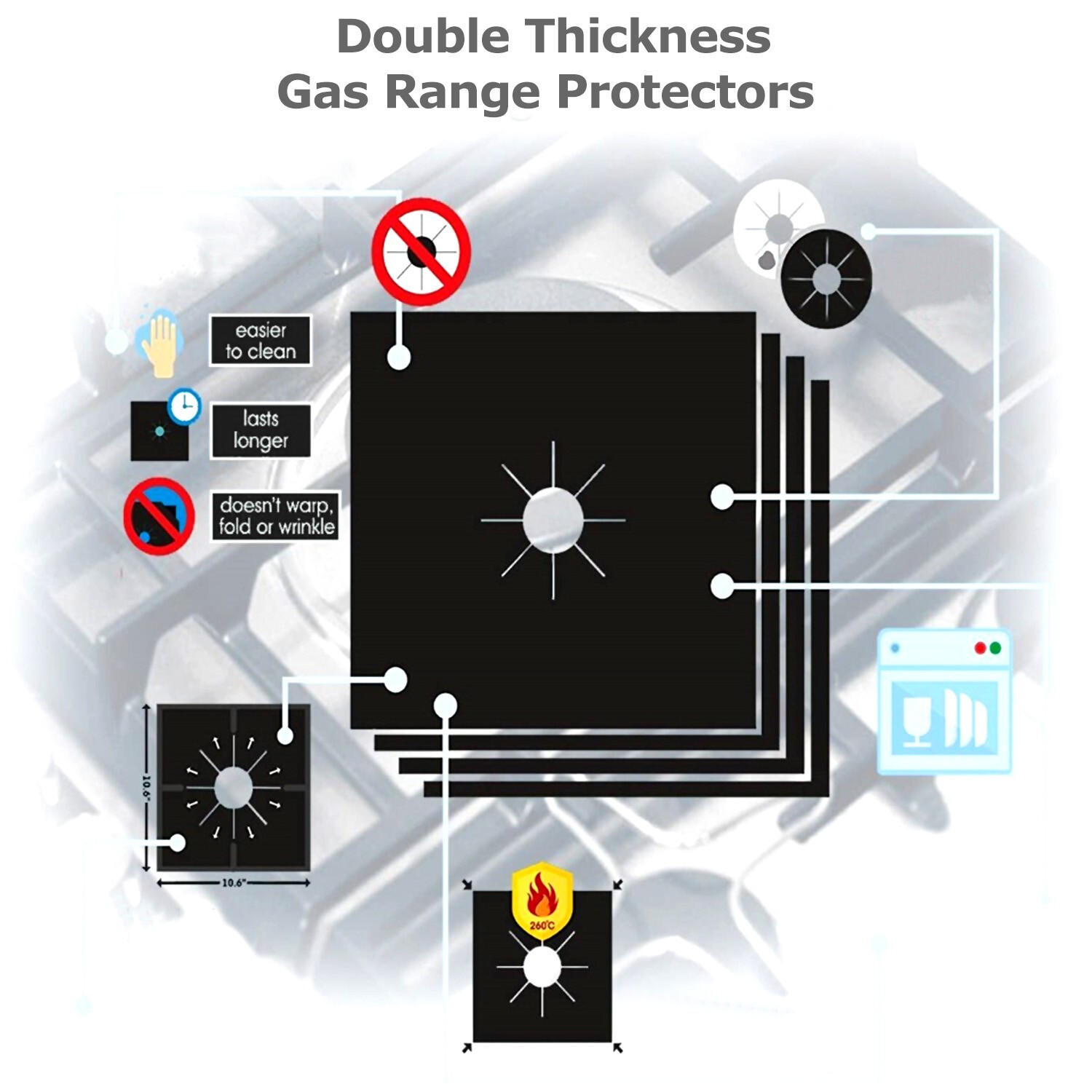 8 Reusable Non-Stick Gas Range Stove Top Burner Protectors – Easy Clean Liners