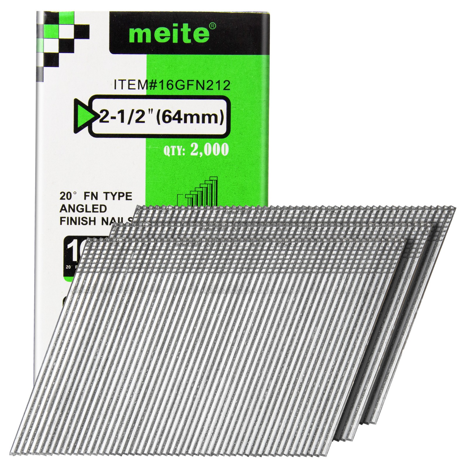 2,000 Counts 16 Gauge Angled Finish Nails 2-1/2-Inch Length 20-Degree Galvanized