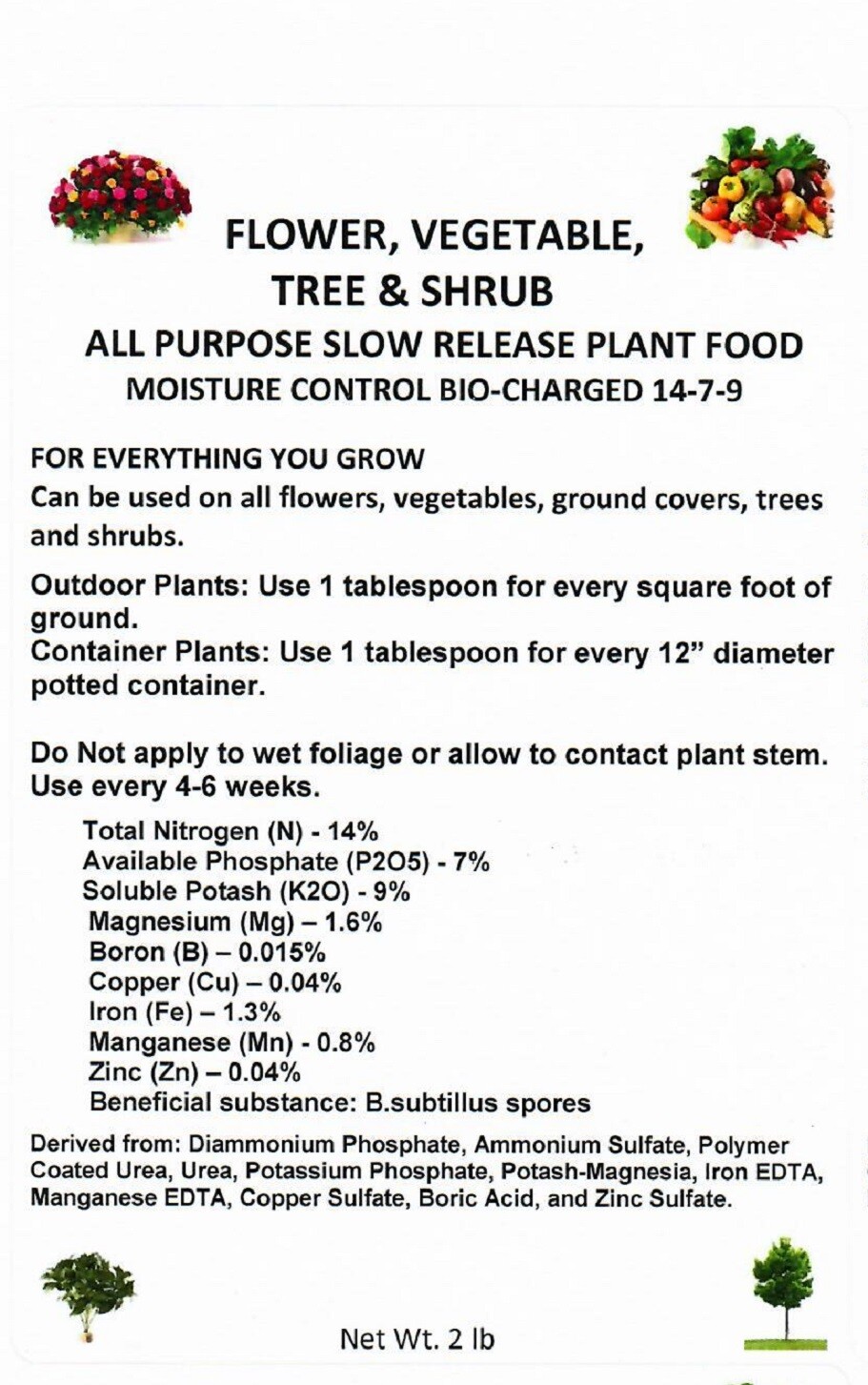 FERTILIZER MOISTURE CONTROL ALL PURPOSE Plant Food Continuous Release 2 LB