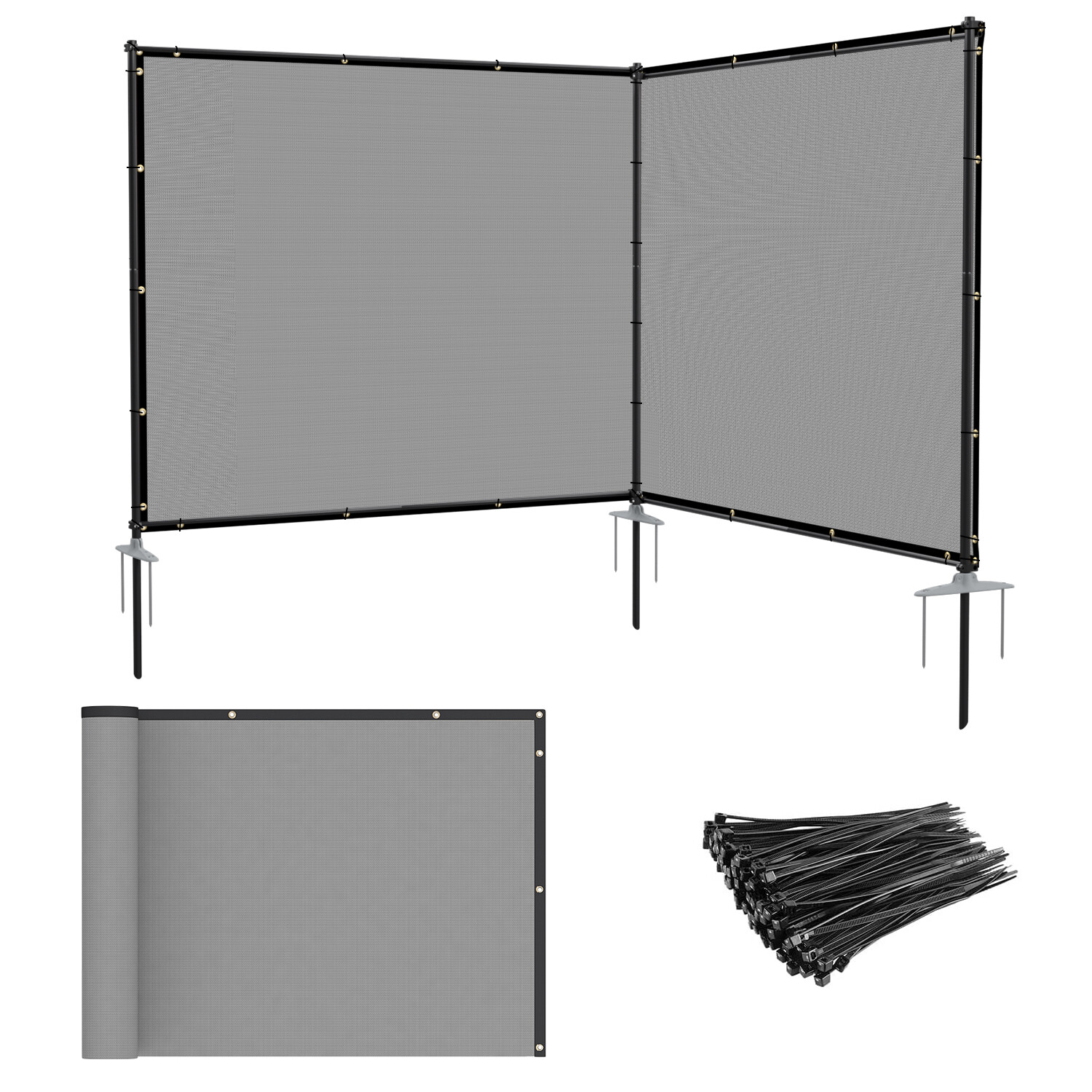 5FT 6FT Tall Outdoor Freestanding Privacy Screen Fence Panels with Iron Poles