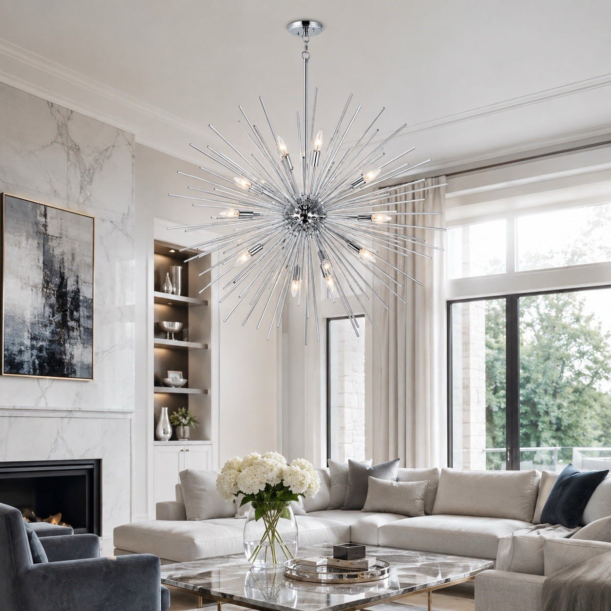 Maxim Polaris 16-Light 40” Chrome Sputnik Pendant Chandelier