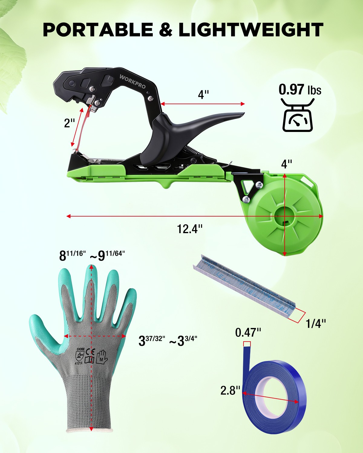 WORKPRO Plant Tying Machine Lightweight Tape Gun for Tying Vines & Support Plant