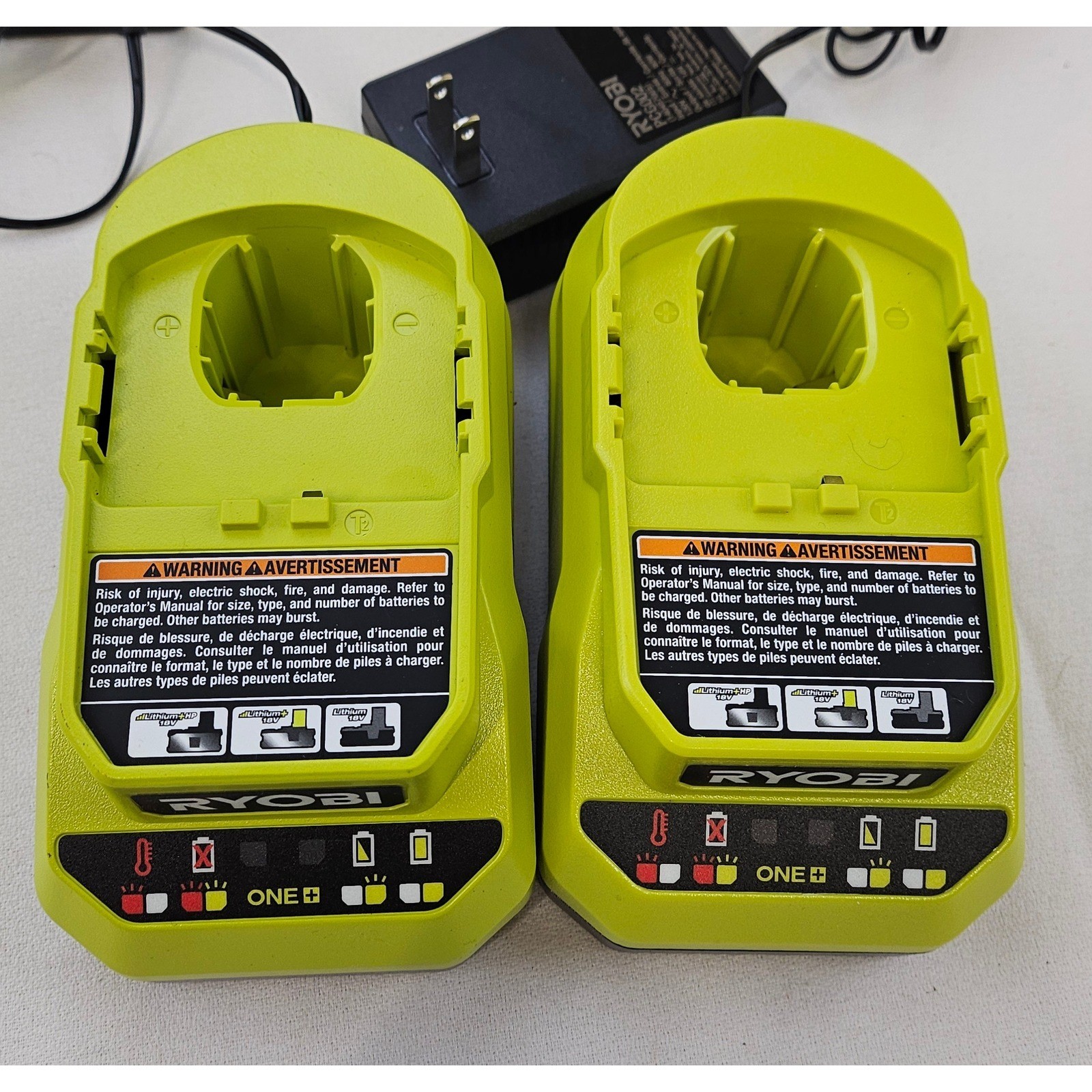 Ryobi PCG002 18V ONE+ Lithium-Ion Battery Class 2 Charger 140457005 Lot of 2