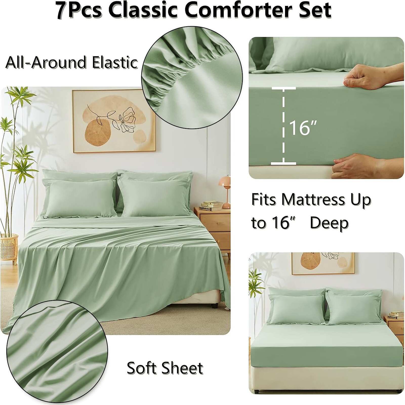 7 Piece Bed in a Bag Microfiber Comforter Set Twin/Queen/King Size Quilt Bedding
