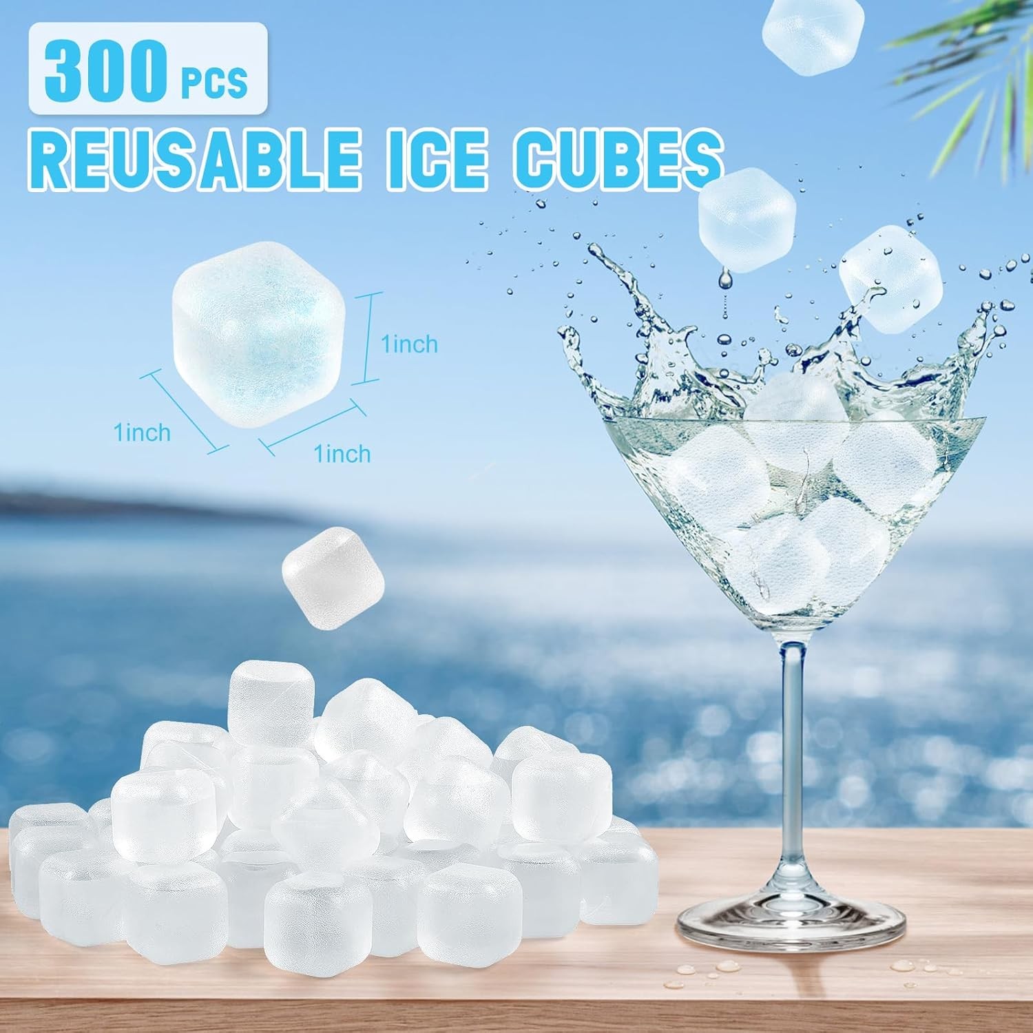 300 PCS Reusable Ice Cube Drink Refreezable Plastic ice Cubes Without Diluting