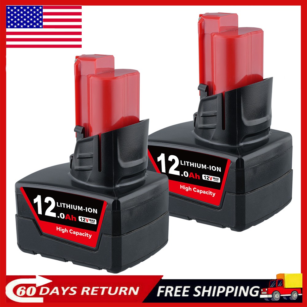 2X 12.0Ah 48-11-2460 for M12 LITHIUM 12V Extended Capacity Battery For Milwaukee