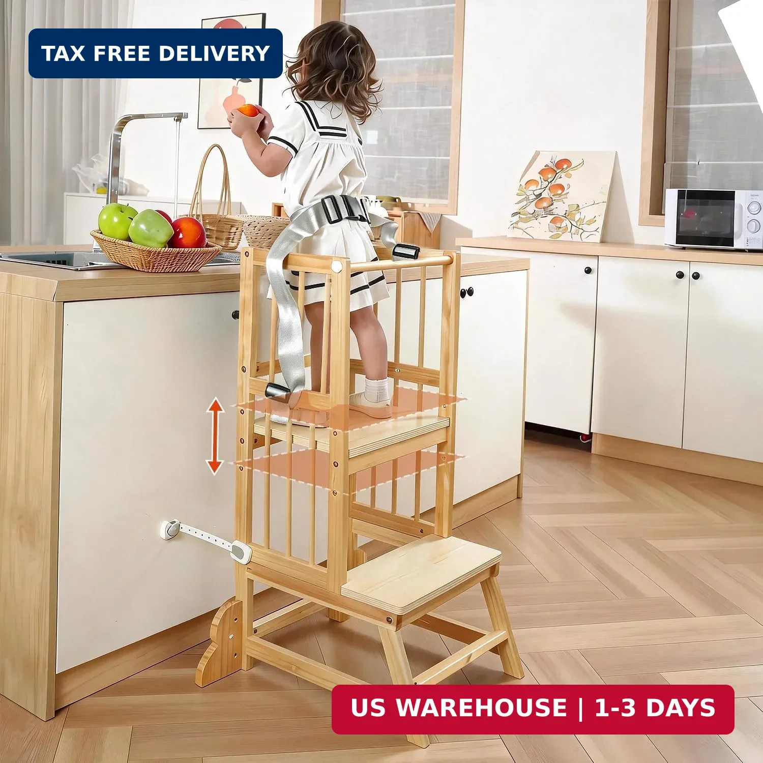 Toddler Step Stool, Kitchen Tower for Toddlers, Adjustable Height Children’s Woo