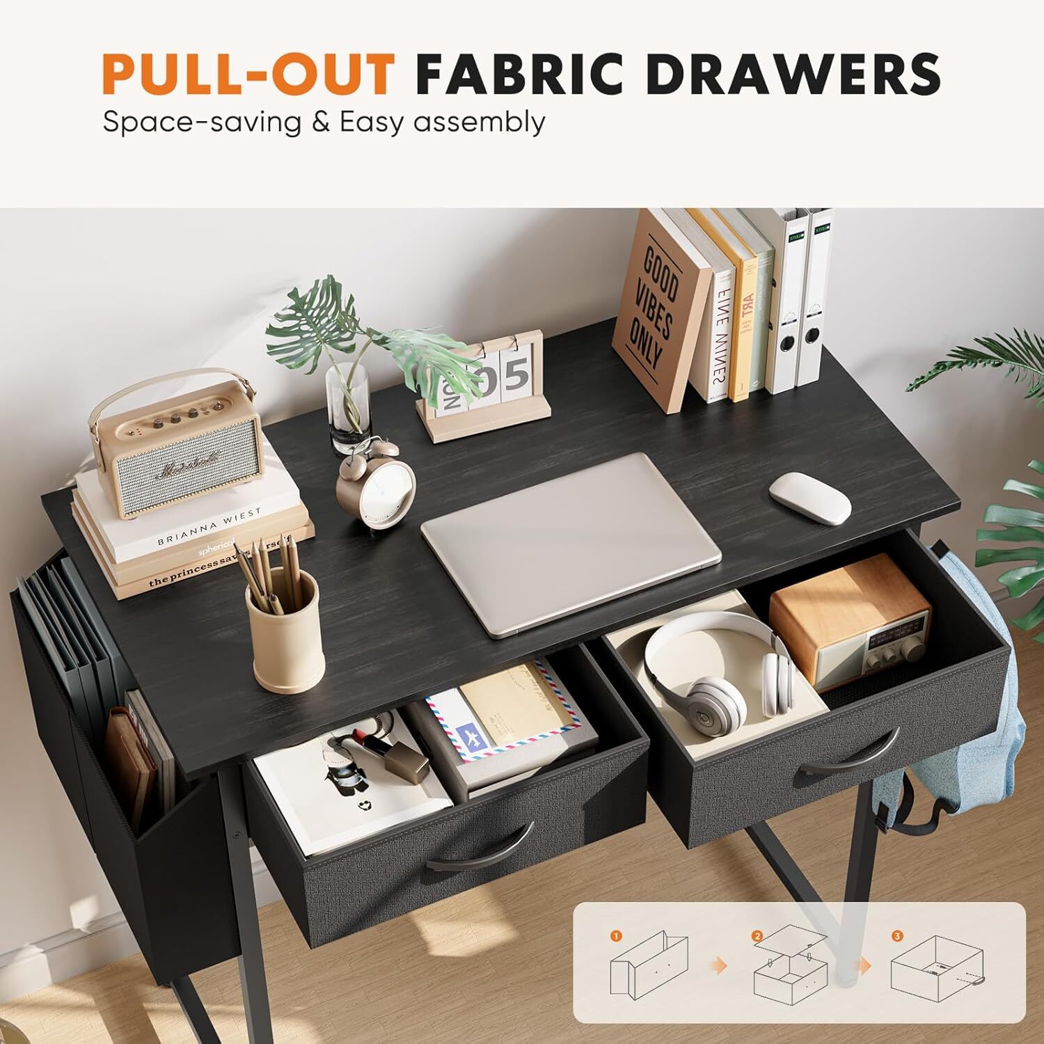Small Computer Desk for Home Office, 32″ Working PC Table with 2 Fabric Drawers