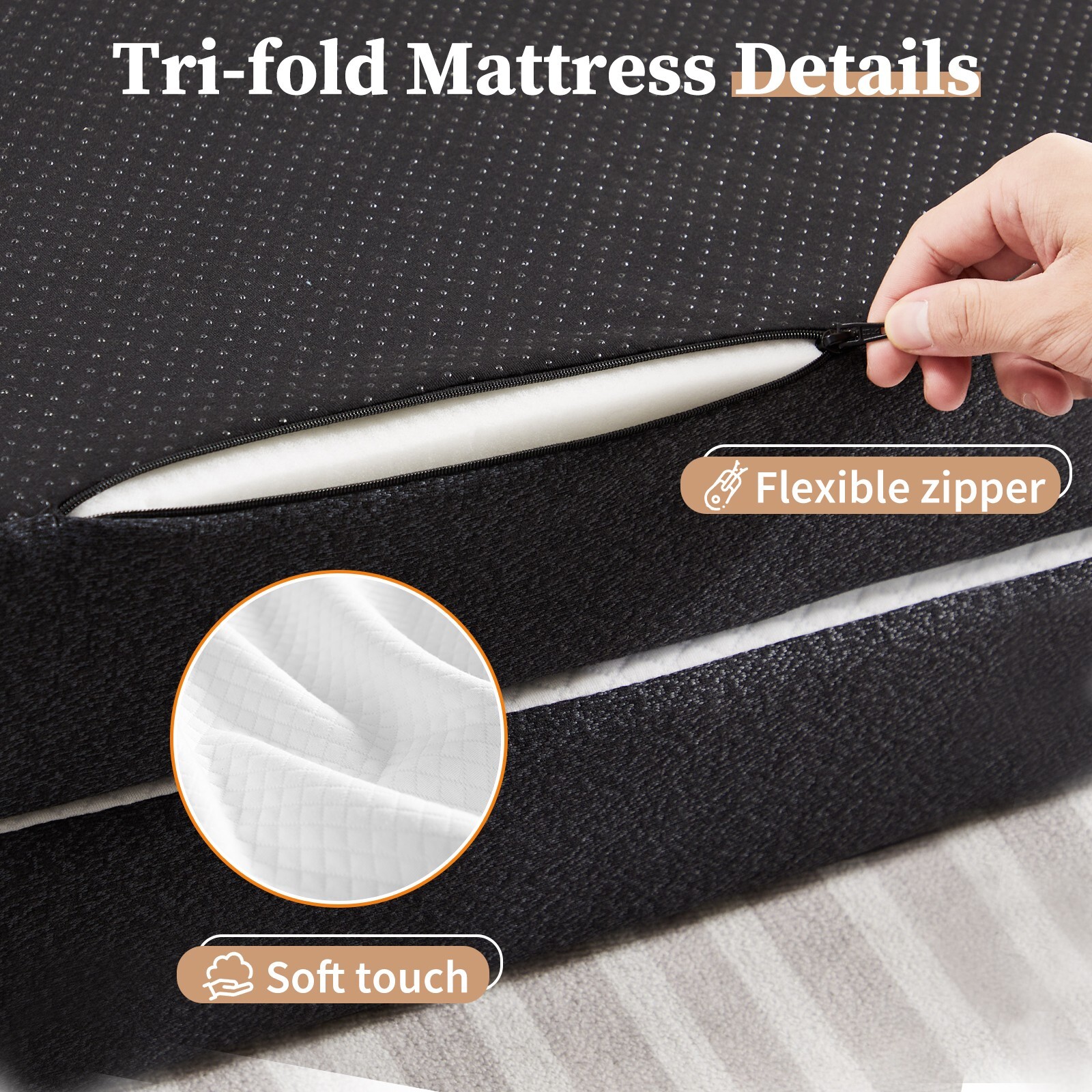 4″ Tri-fold Memory Foam Mattress, Foldable Portable Floor Bed,Washable Cover