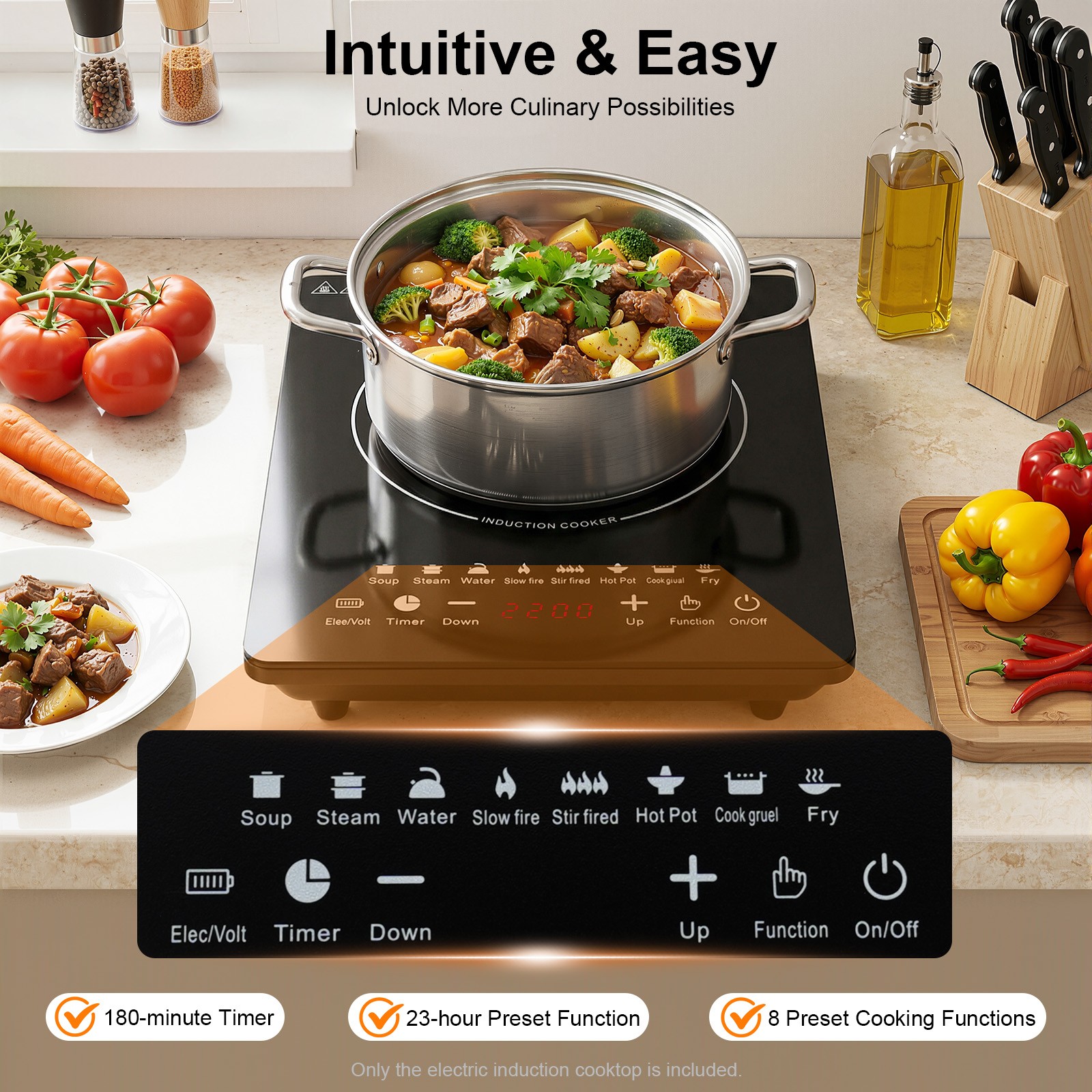 2200W Portable Kitchen Countertop Induction Cooktop Burner Electric Hot Stove