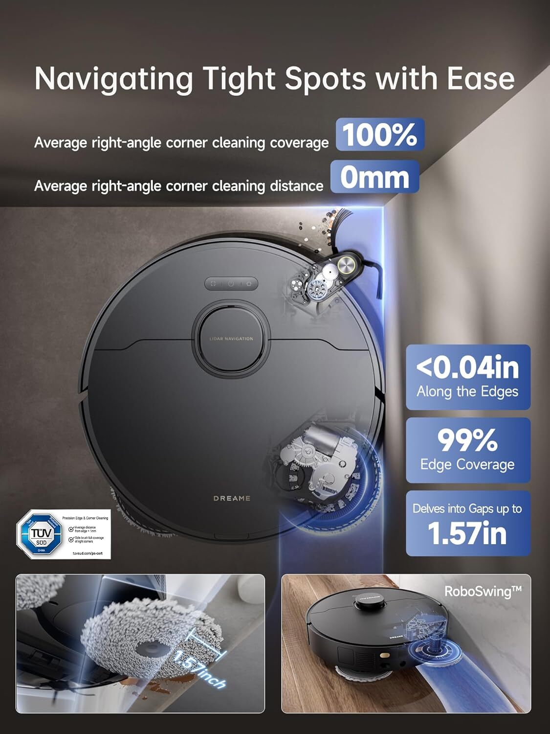 DREAME X40 Ultra Black Robot Vacuum 12000P Hands-Free Base｜Certified Refurbished