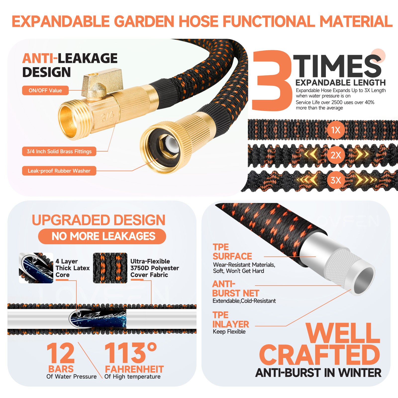 50FT Expanding Expandable Flexible Garden Water Hose w 10 Funtion Spray Nozzle