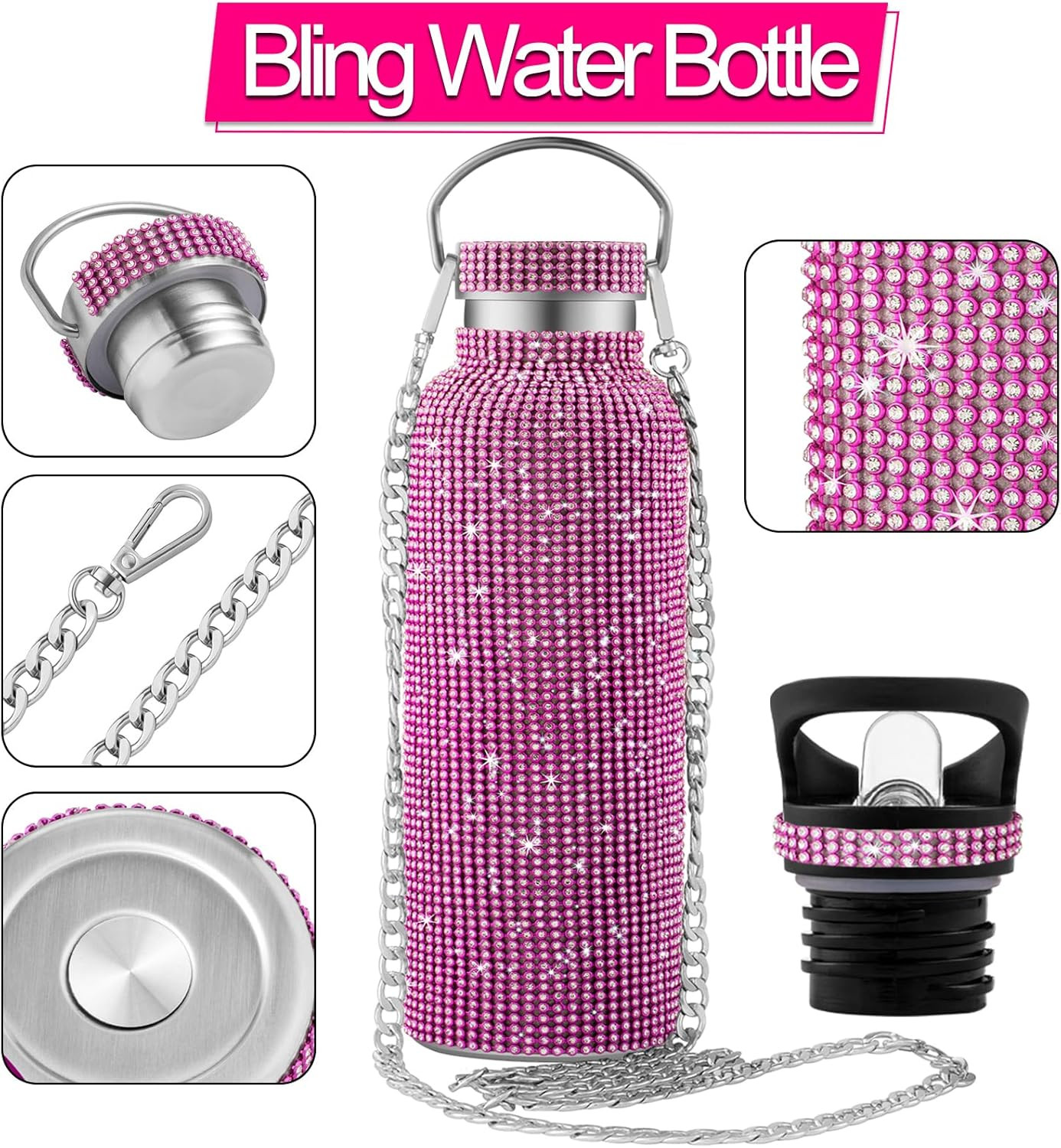 17oz Pink Bling Rhinestone Bottle, Diamond Cup for Women | Pink bling rhinestone