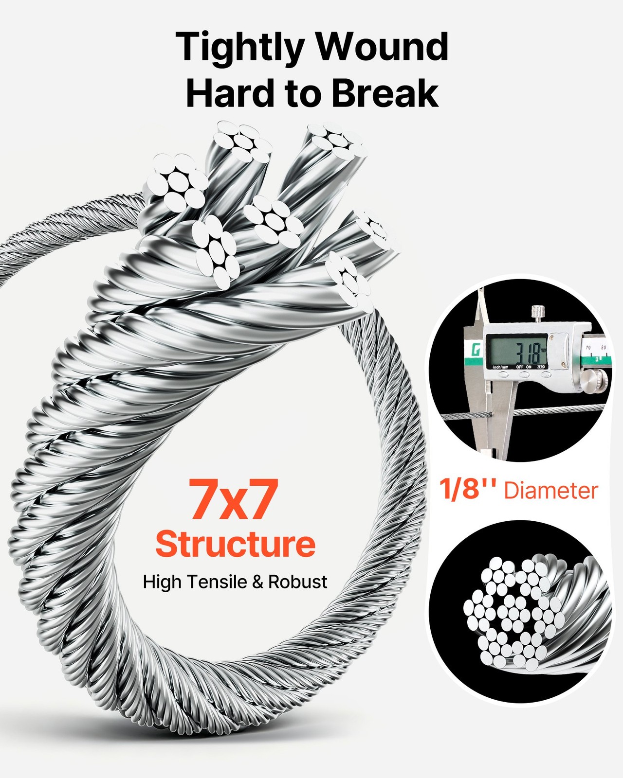 Wire Rope Kit, 1/8″ 600 ft 316 Stainless Steel Cable with Cutter and Gloves, 160