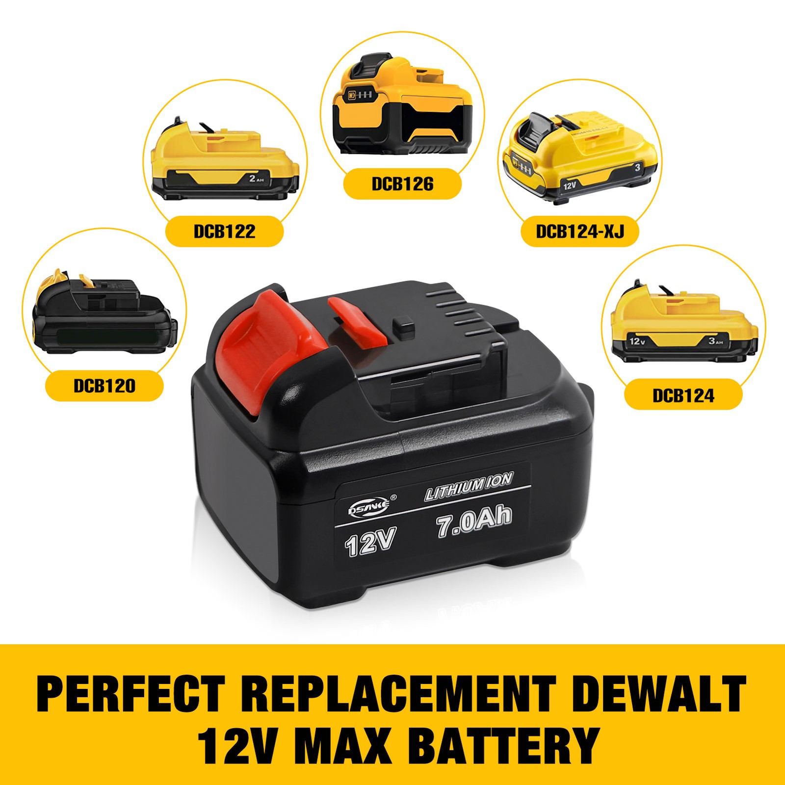 2X 12v 7.0Ah Li-Ion Battery For Dewalt 12 Volt Max DCB127 DCB120 DCB121 DCB101