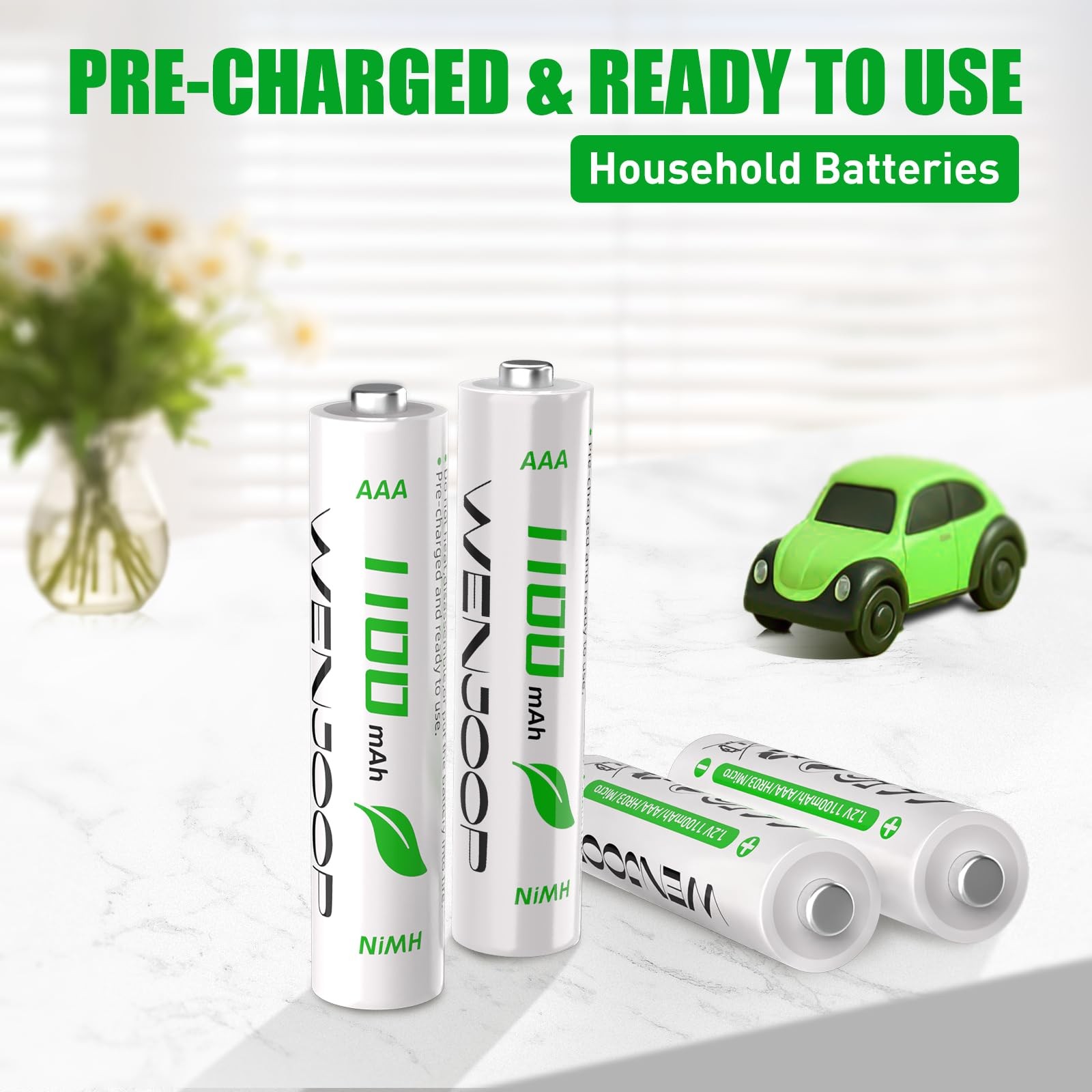 Rechargeable AAA Batteries 16 Pack, 1100 mAh High Capacity NiMH AAA Rechargeable