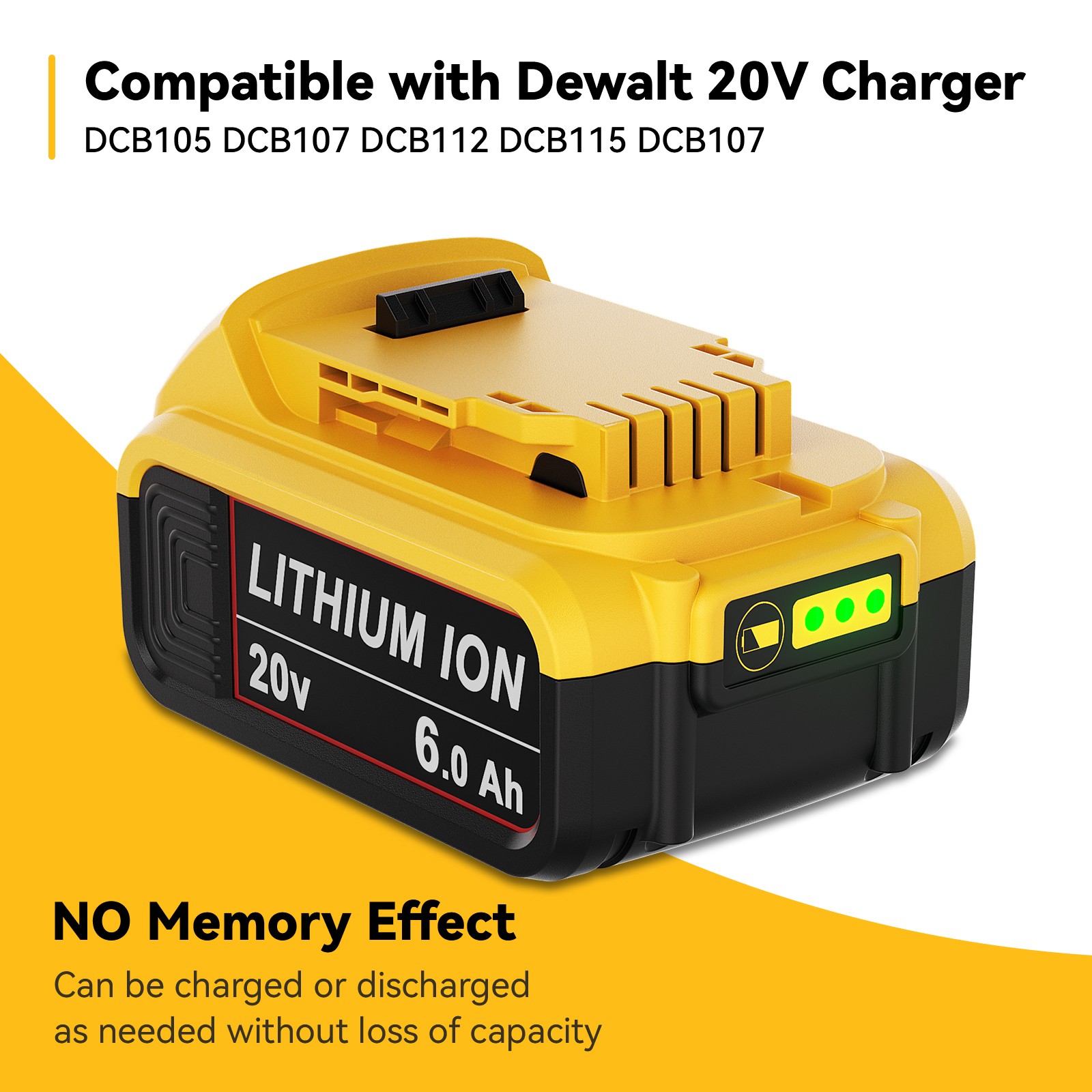 2 Pack 20V Max 6.0Ah Lithium-ion Battery for Dewalt DCB200 DCB205-2 DCB206 NEW
