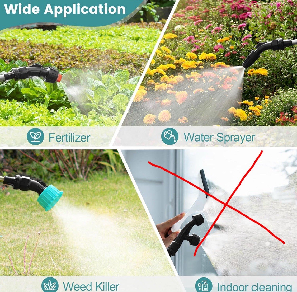 Sprayer w USB Rechargeable Handle,1.35 Gal/5L, 3 Mist Nozzles, Shoulder Strap