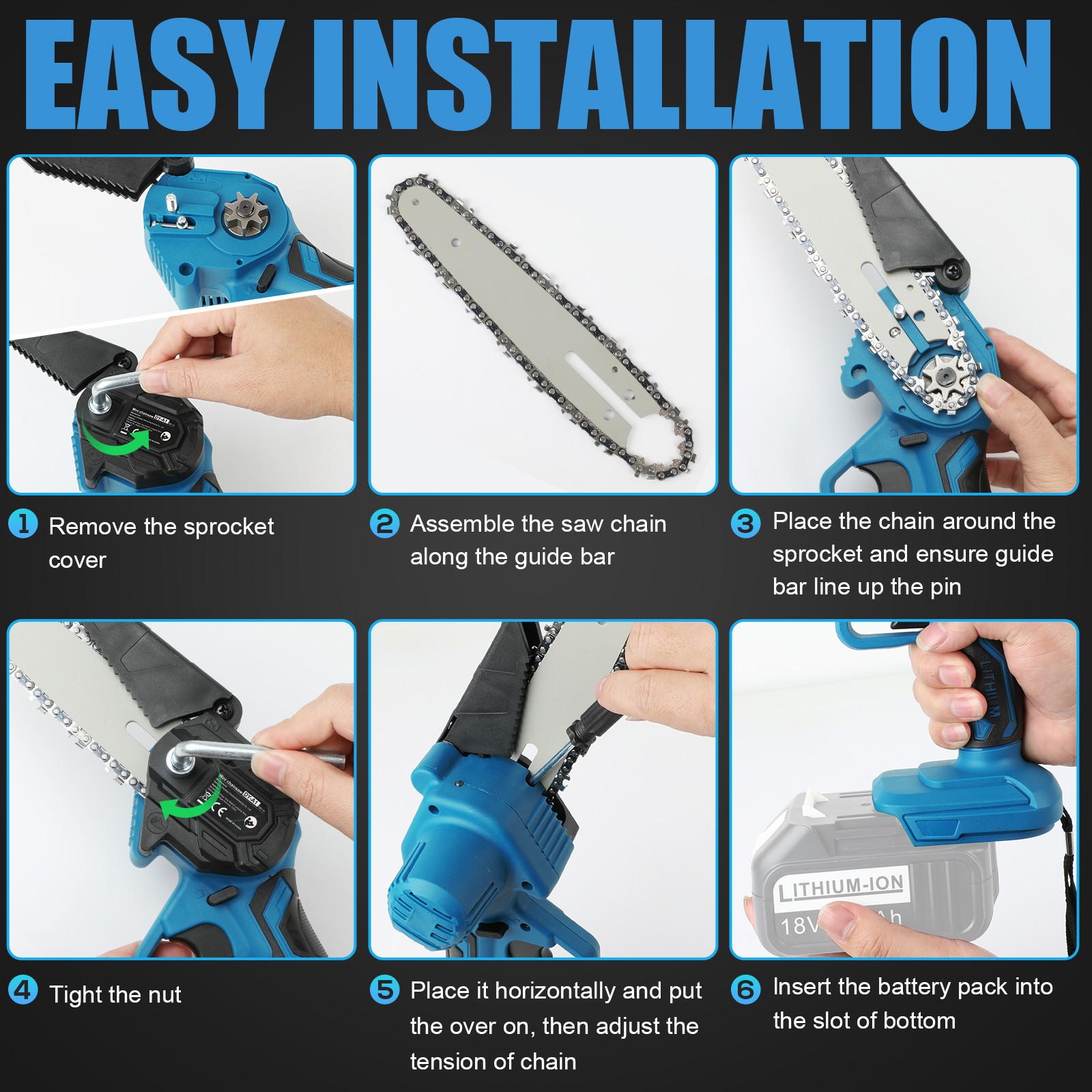 6″ Mini Cordless Electric Chainsaw Handheld w/ 2x 5.5Ah Battery for Makita 18V