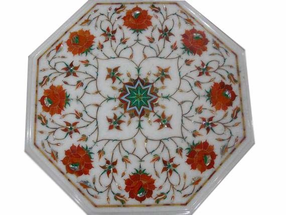 16″ table top Marble handmade inlay semi precious stones work home decor